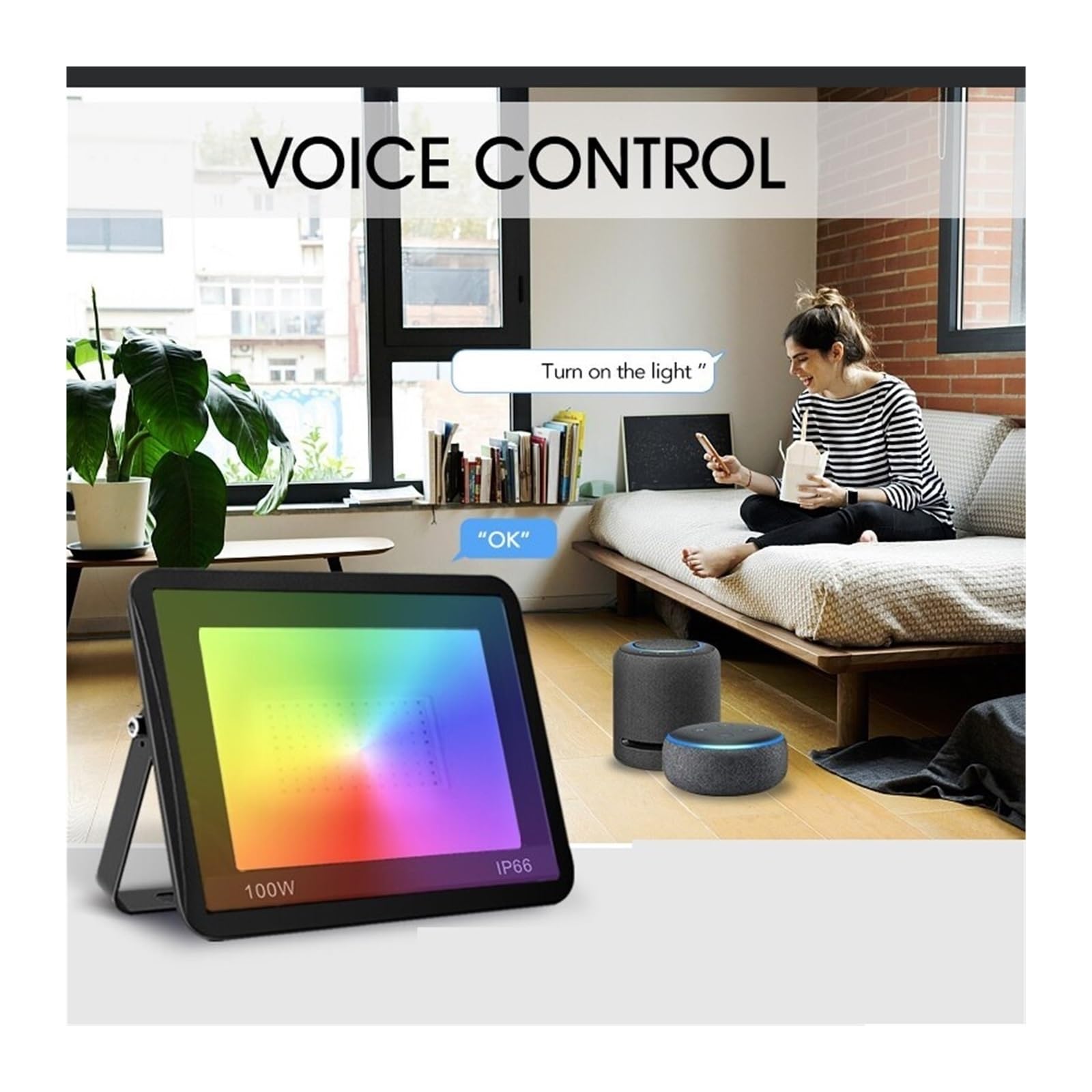 Proiettore per esterni, Faretto RGB Smart APP Controllo vocale CCT 3000-6500K 50W 100W AC for illuminazione esterna for feste in giardino(50W)