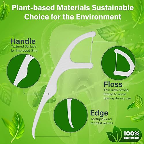 Miniatura 5 de The Dental Co. Palillos de hilo dental prémium (100 unidades), sin sabor, biodegradables envueltos individualmente, ideales para viajar, color