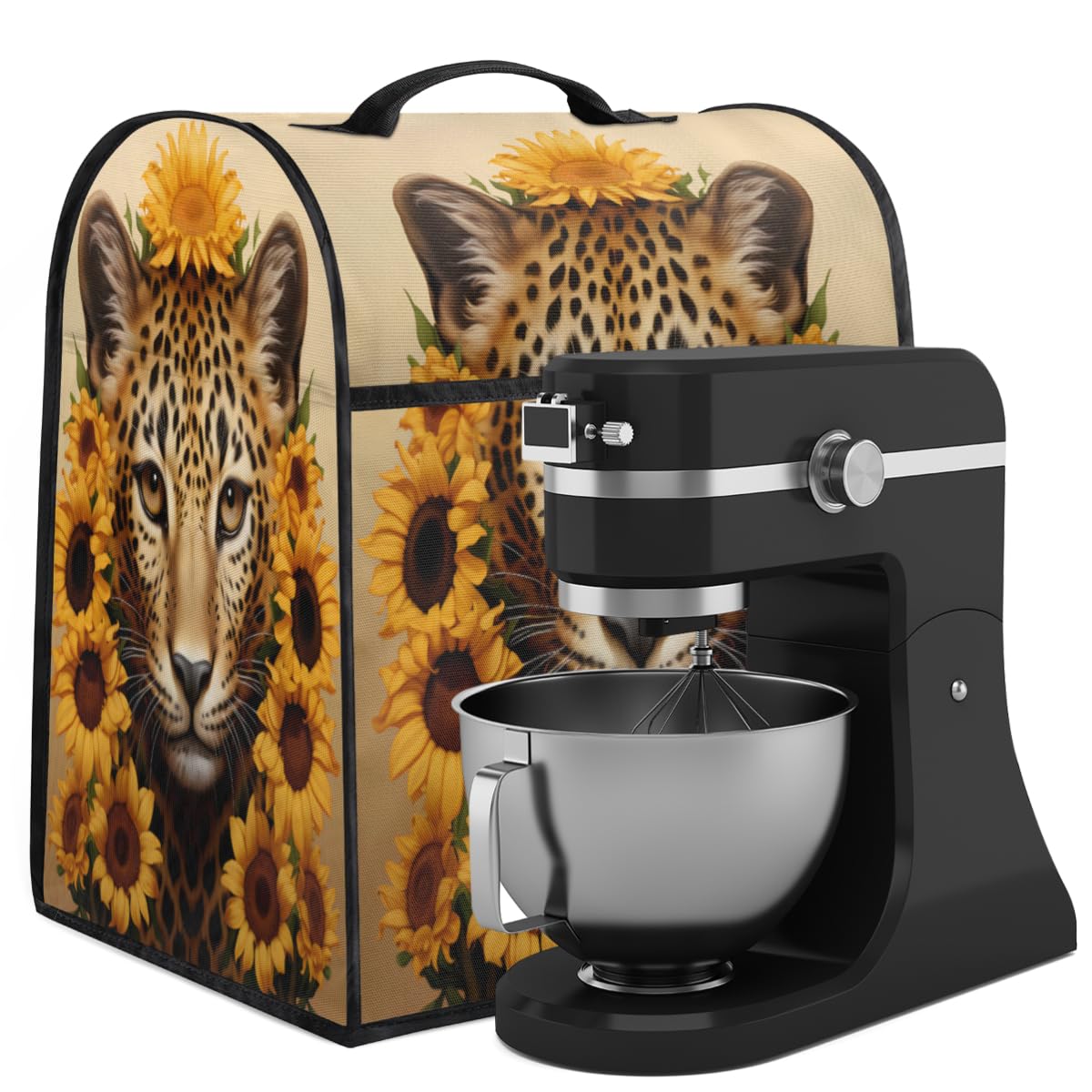 Coffee Maker Cover Sunflower Leopard Flower Kitchen Appliance Covers Small Appliance Covers Blender Cover Juicer Cover Dust Covers for Kitchen Appliances with Top Handle and Pockets,Washable,C27