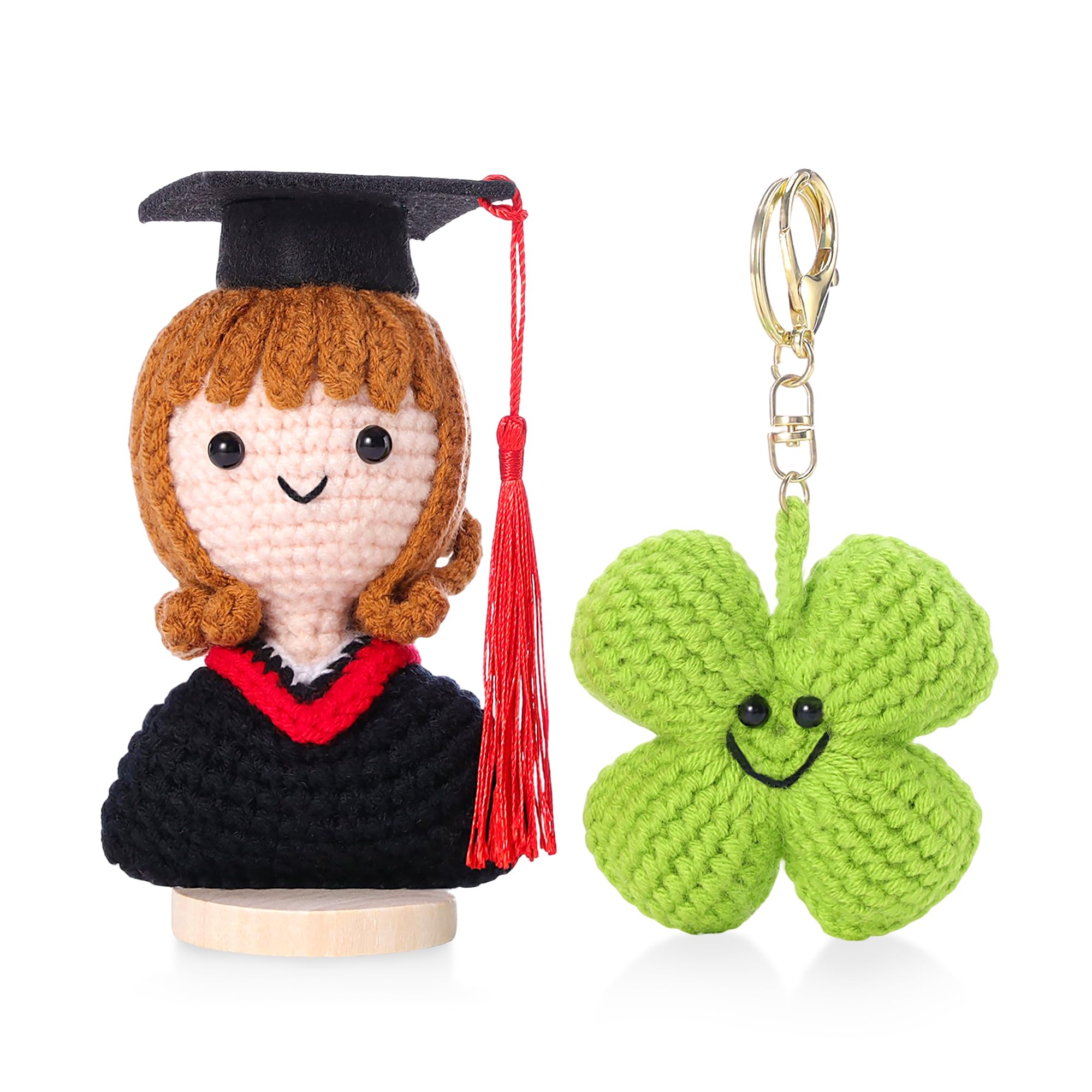 AWARDSEN Graduation Gifts 2026 Cute Handmade Crochet Graduation Set for Her with Four Leaf Clover - Congrats Grad Keepsake with Graduation Card for University High School Friends Students