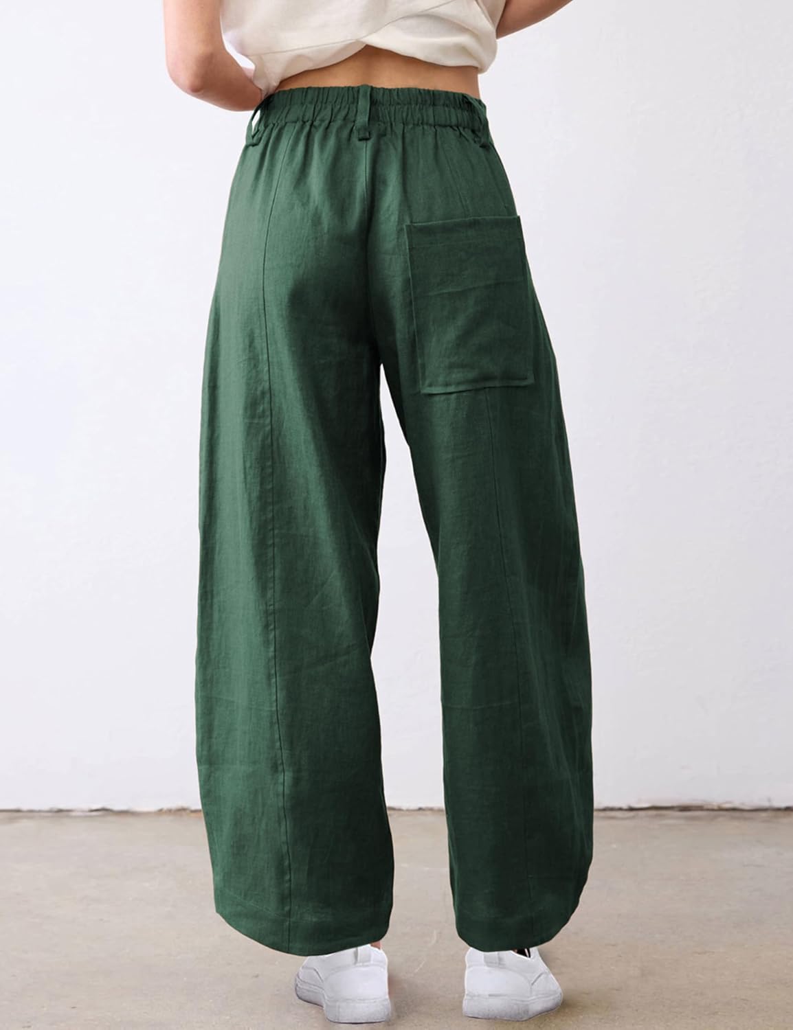 Xiaoxuemeng Linen Pants Women Wide Leg Capri Beach Pants Elastic Waisted Baggy Linen Trousers - Image 3