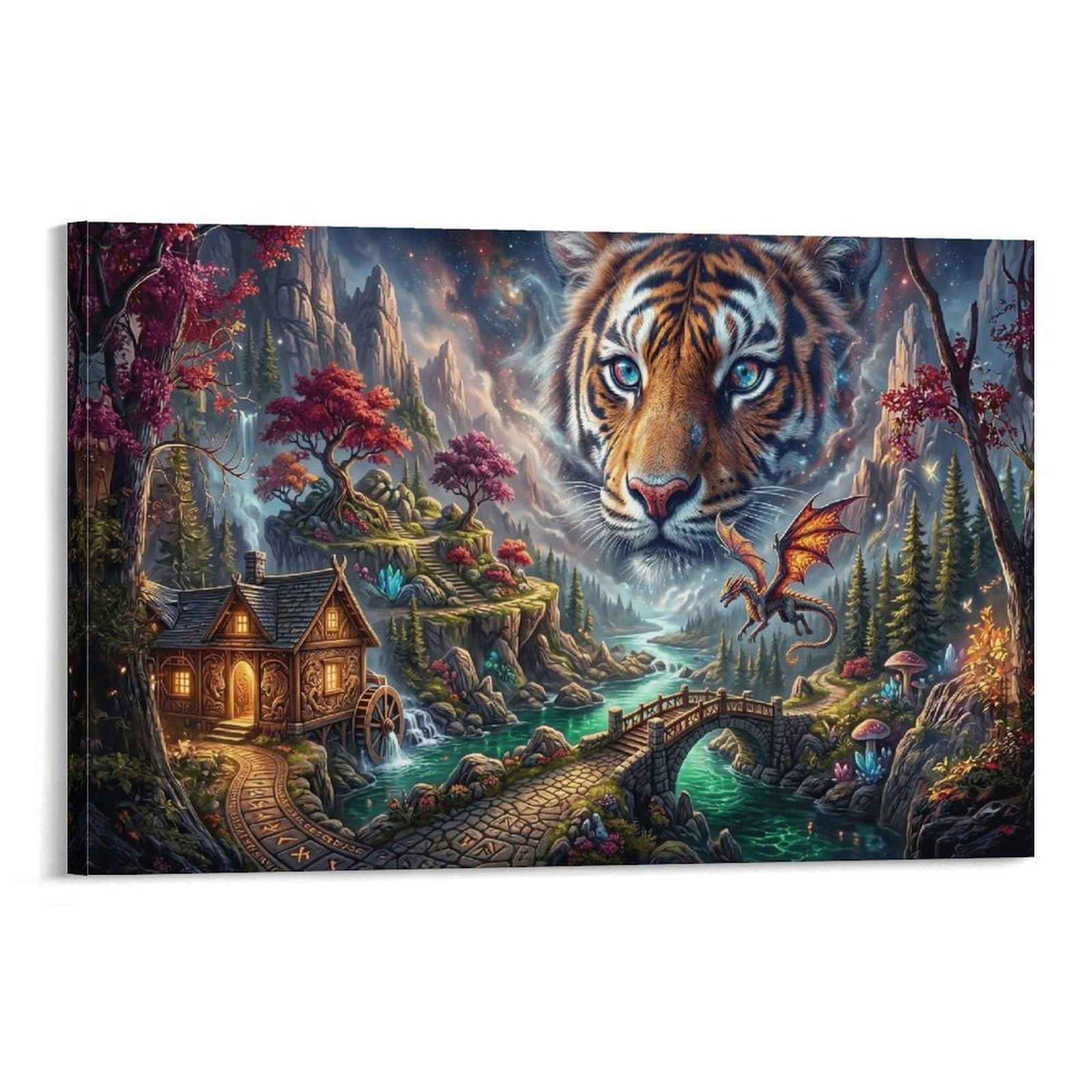 XPASHIQWC Tiger Poster Artwork Mountain‑River Giclee Canvas Prints Modern Wall Art Picture Wall Hanging for Living Room Bedroom Home Decorations 24x36inch(60x90cm)