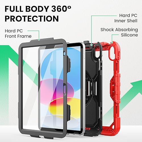 Miniatura 52 de SEYMAC Funda protectora para iPad Air 5ª/4ª generación de 10.9", cuerpo completo a prueba de golpes con protector de pantalla, soporte Negro