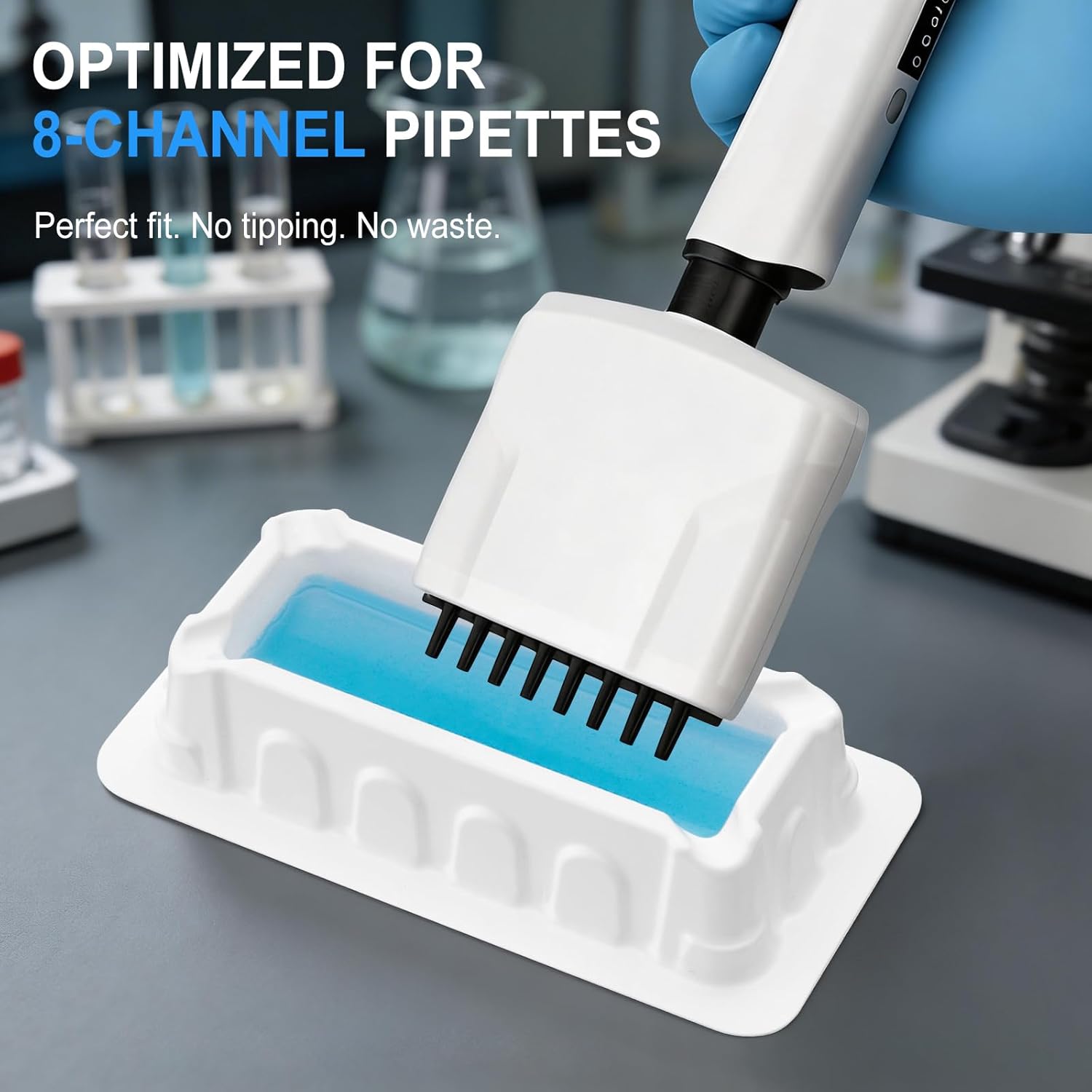 4E's USA 100 Pieces 10mL Reagent Reservoir, V-Bottom Low Dead Volume & Angled Flow Design for 8-Channel Pipettes, Dual-Sided Graduations, Anti-Stick Stacking for Laboratory Use