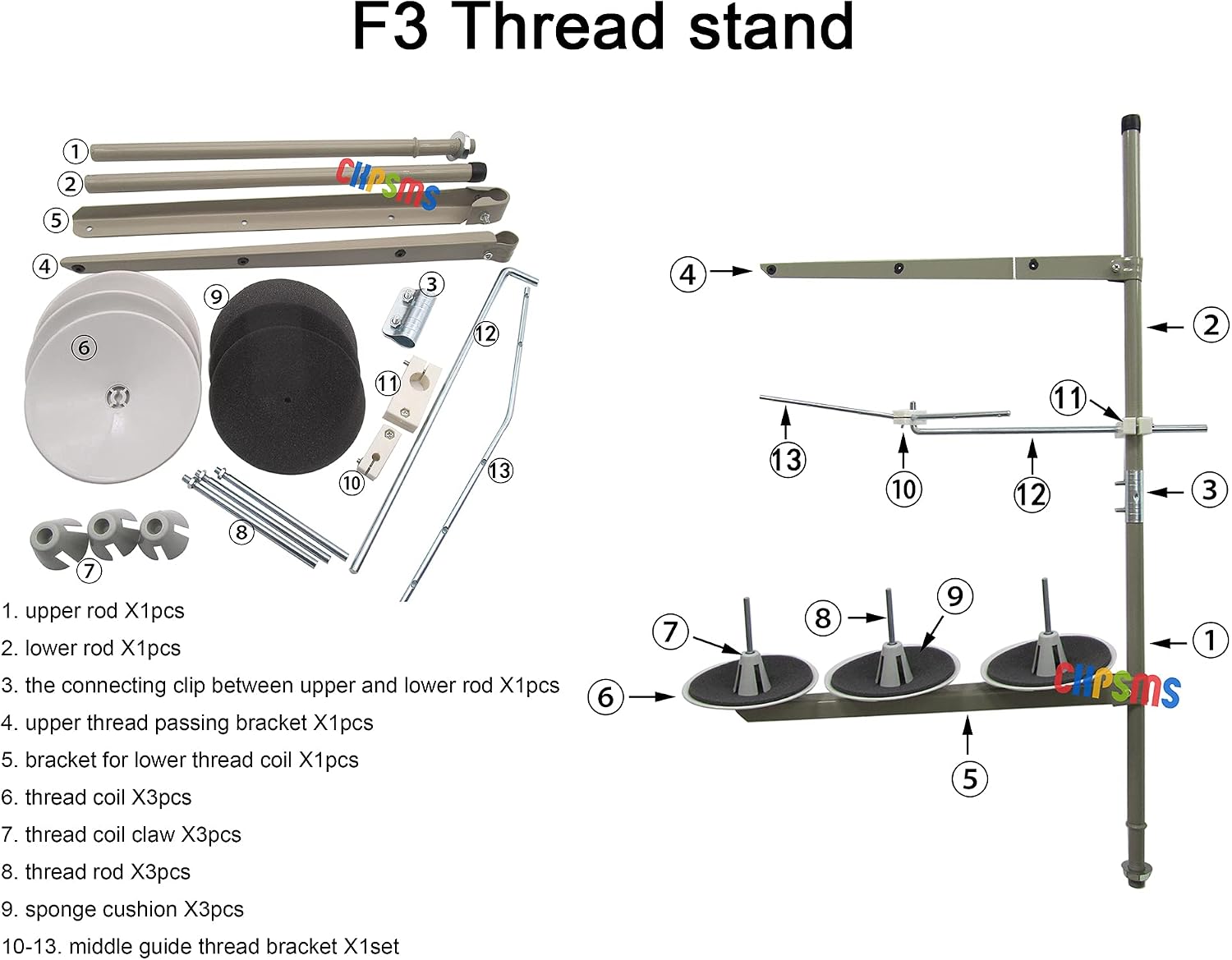 CKPSMS Brand -1SET #F3 Industrial Sewing Machine 3 Spool Thread Stand Compatible with/Replacement for Juki brand Brother brand Consew brand (F3)