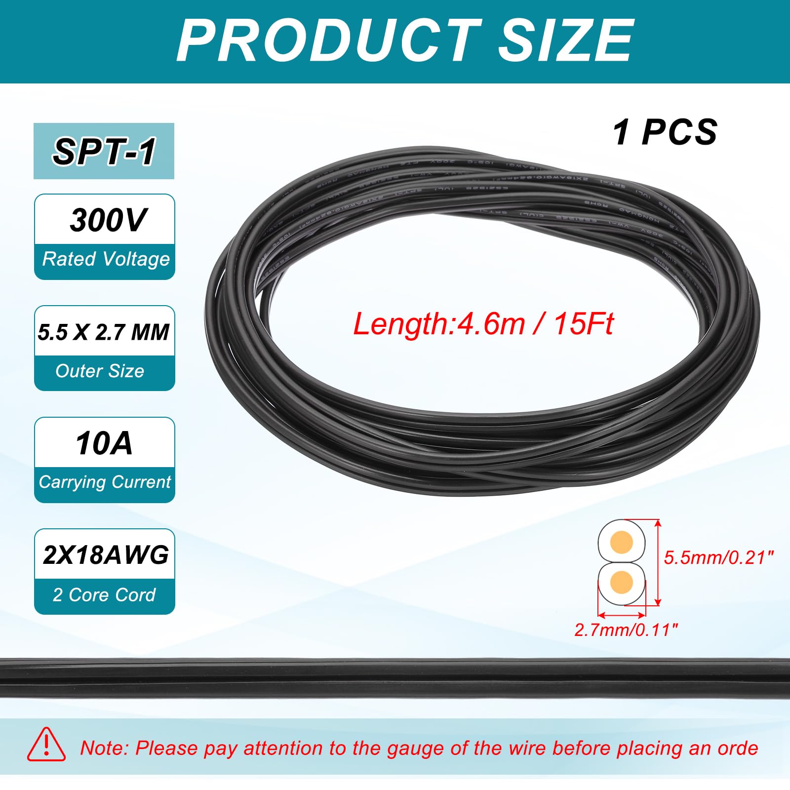 SPT-2 lamp cord 18 AWG 300V 10A