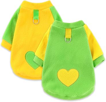 2 Pack Cozy Fleece Dog Sweaters with Heart Pattern Cute Puppy Sweater for Small Dogs Cat Apparel XS X-Small Extra Small Dachshund Turtleneck Sweatshirts for Winter Outfits