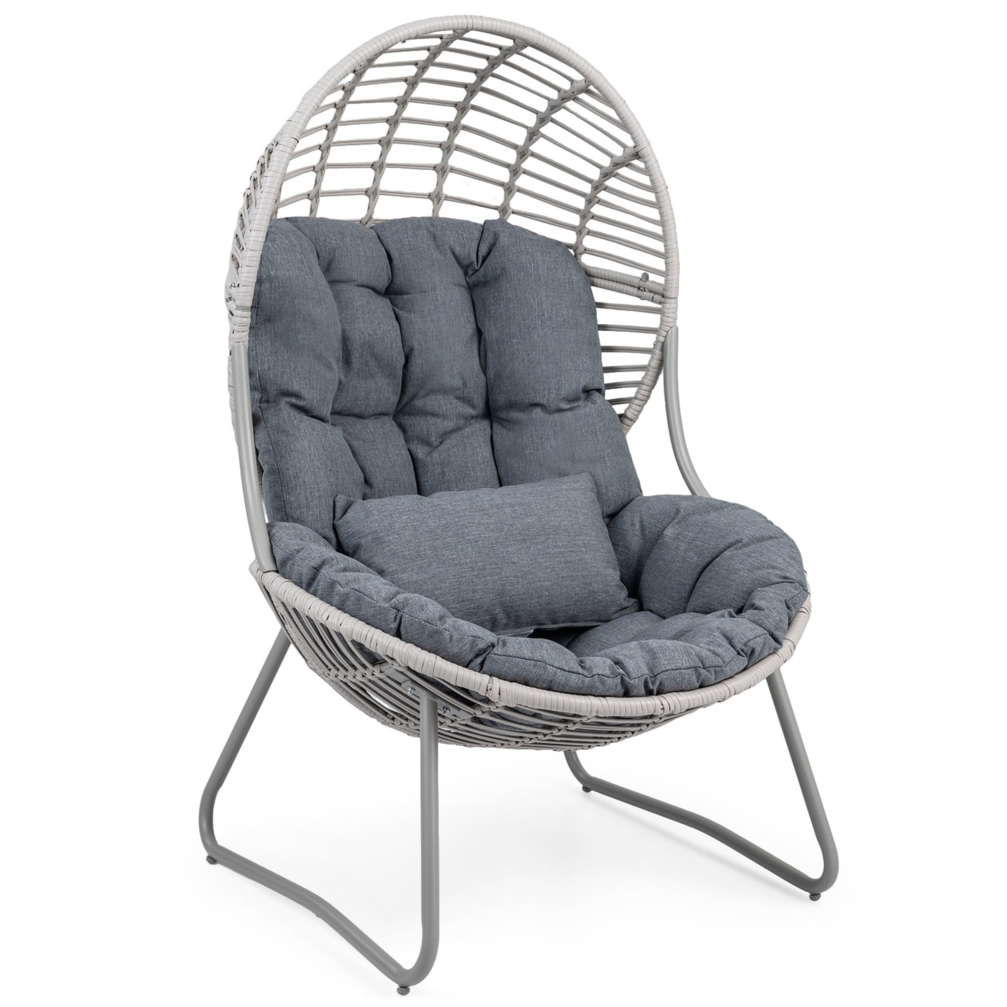 LIFEZEAL Poltrona da Esterno in Rattan PE, Poltrona a Forma di Uovo con Cuscino Rimovibile e Piedini Regolabili, Design Ergonomico, Sedia per Interno, Giardino, Balcone, 98 x 88,5 x 137,5 cm