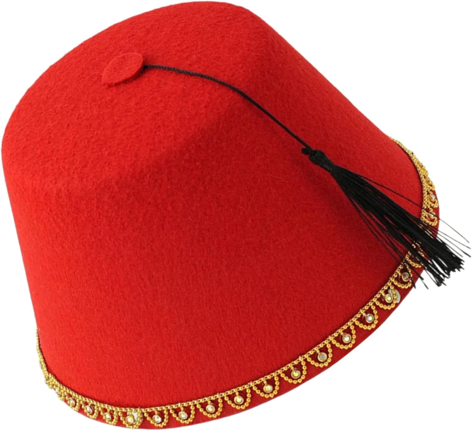 Men ’ s Fez Hat Beaded Trim Hat Ottoman Tarboosh with Black Tassels Ethnic for Daily Wear
