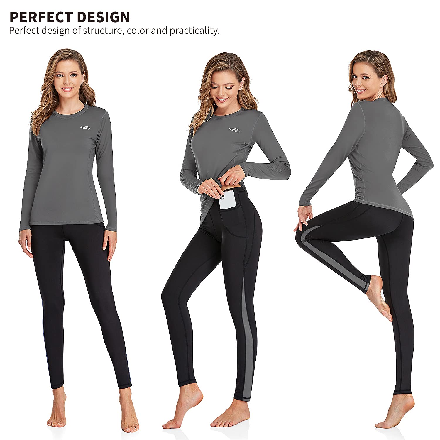AMGUTEN Biancheria Intima Termica Donna Biancheria Funzionale Donna con Funzione Quick Dry Sportiva Set di Biancheria Intima Base Layer Traspirante Riscaldante Ideale per attività all'Aperto Blu