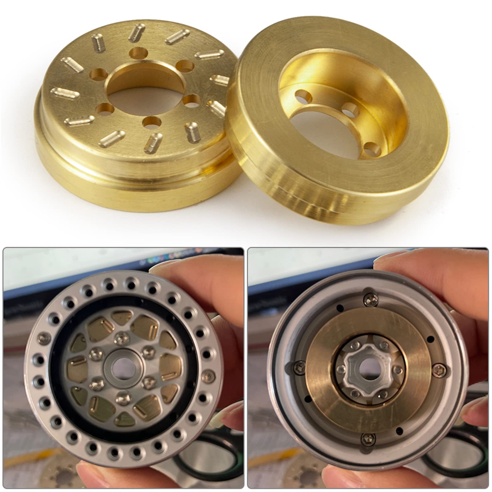 Runup 4 Stück Messing RC Innenrad Gewicht Stapel Gegengewicht für 4,8 cm/5,6 cm Beadlock Räder Felgen Axial SCX10 90046 TRX4 TRX6 1/10 RC Crawler Auto