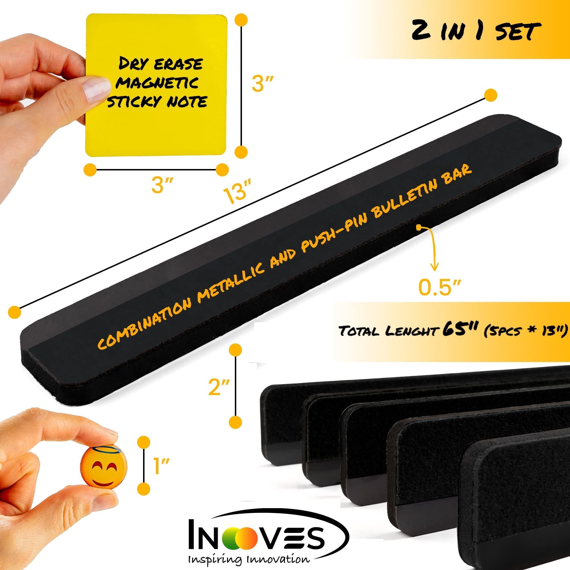 Inooves Combo Bulletin Board Strips Black SelfAdhesive Backing