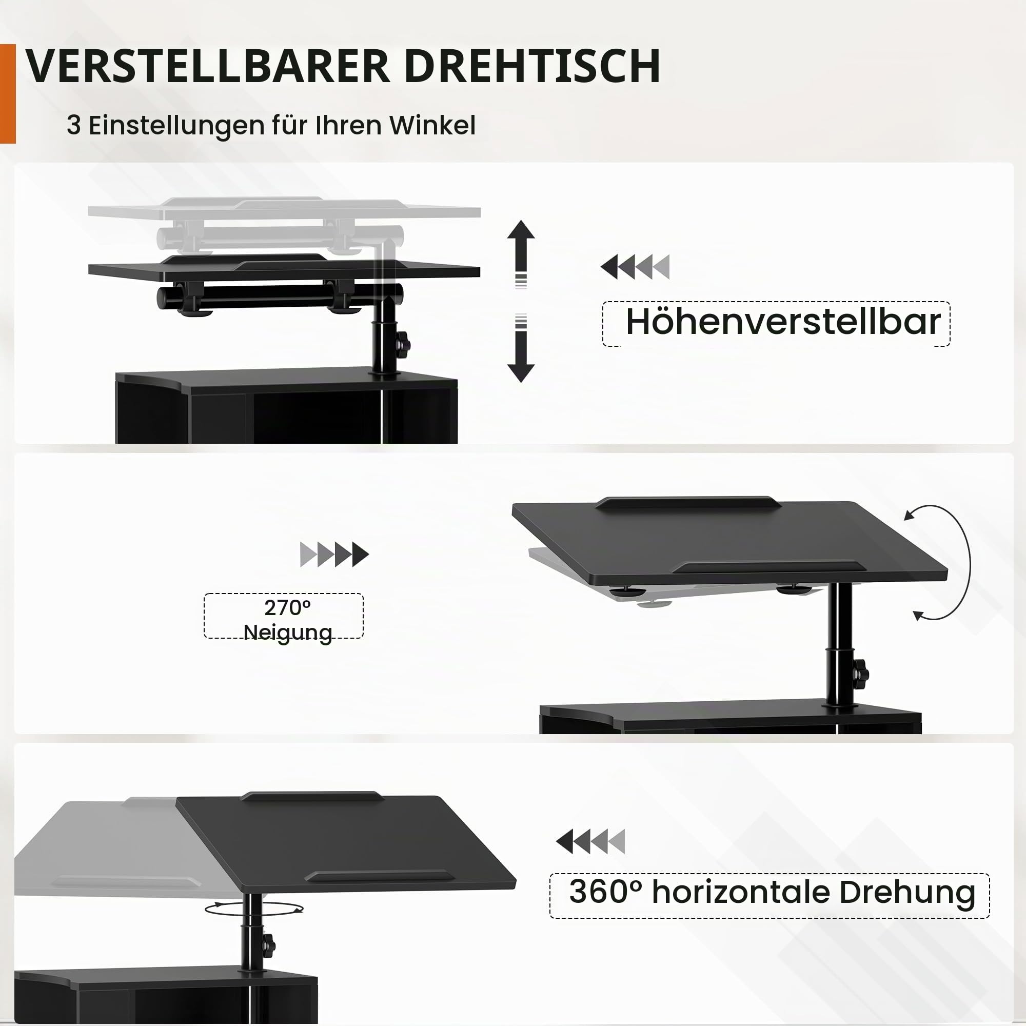 soges Betttisch Laptoptisch Sofatisch aus Holzwerkstoffen hochverstellbar mit drehbar Tischplatte geeignet für Bett Sofa, CT1-BK