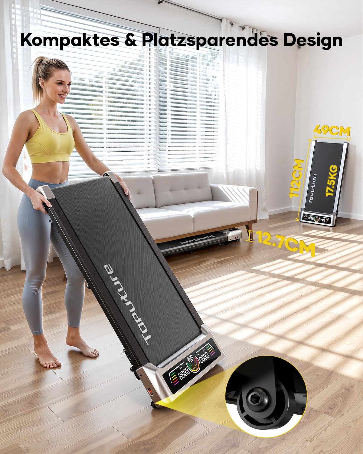 Laufband für Zuhause mit 10% Neigung, 1-10km/h unter den Schreibtisch Walking pad, 3.0HP Leiser Motor, Elektrisches Laufband mit 3 Steigung, Großes LED-Display, Fernbedienung und App