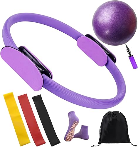 Juego de anillos y bolas de pilates con bandas de resistencia, anillo de pilates de círculo mágico de 12 pulgadas, equipo de pilates ideal para