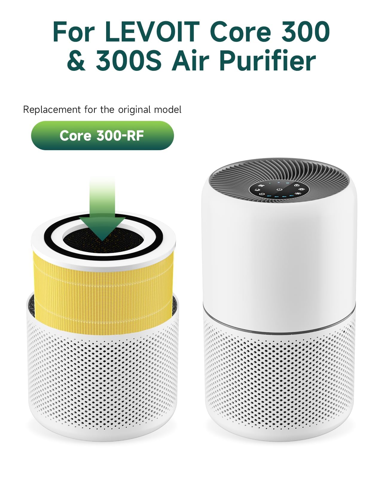 LEVOIT Core 300 Filtro de Repuesto 3 en 1 para Core 300 y 300S - Sistema de Filtración Eficiente Con Carbón Activado para Mascotas y Alergias