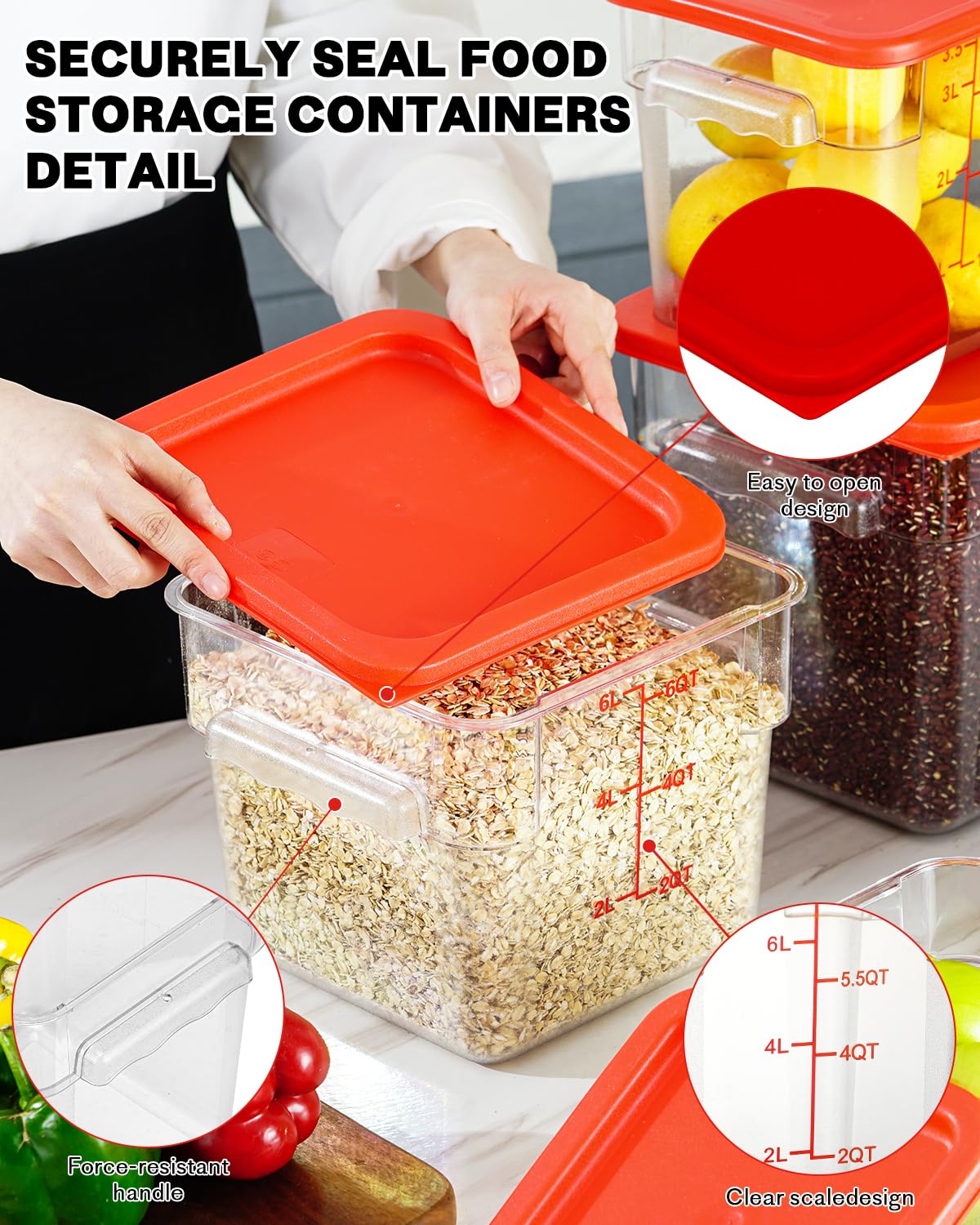 8QT NSF - Contenitori per alimenti, 8 pezzi, per uso alimentare, resistenti al caldo e al freddo, trasparenti, con manici a bilancia, per casa, ristorante, cucina, impasto a prova di pizza, senza BPA