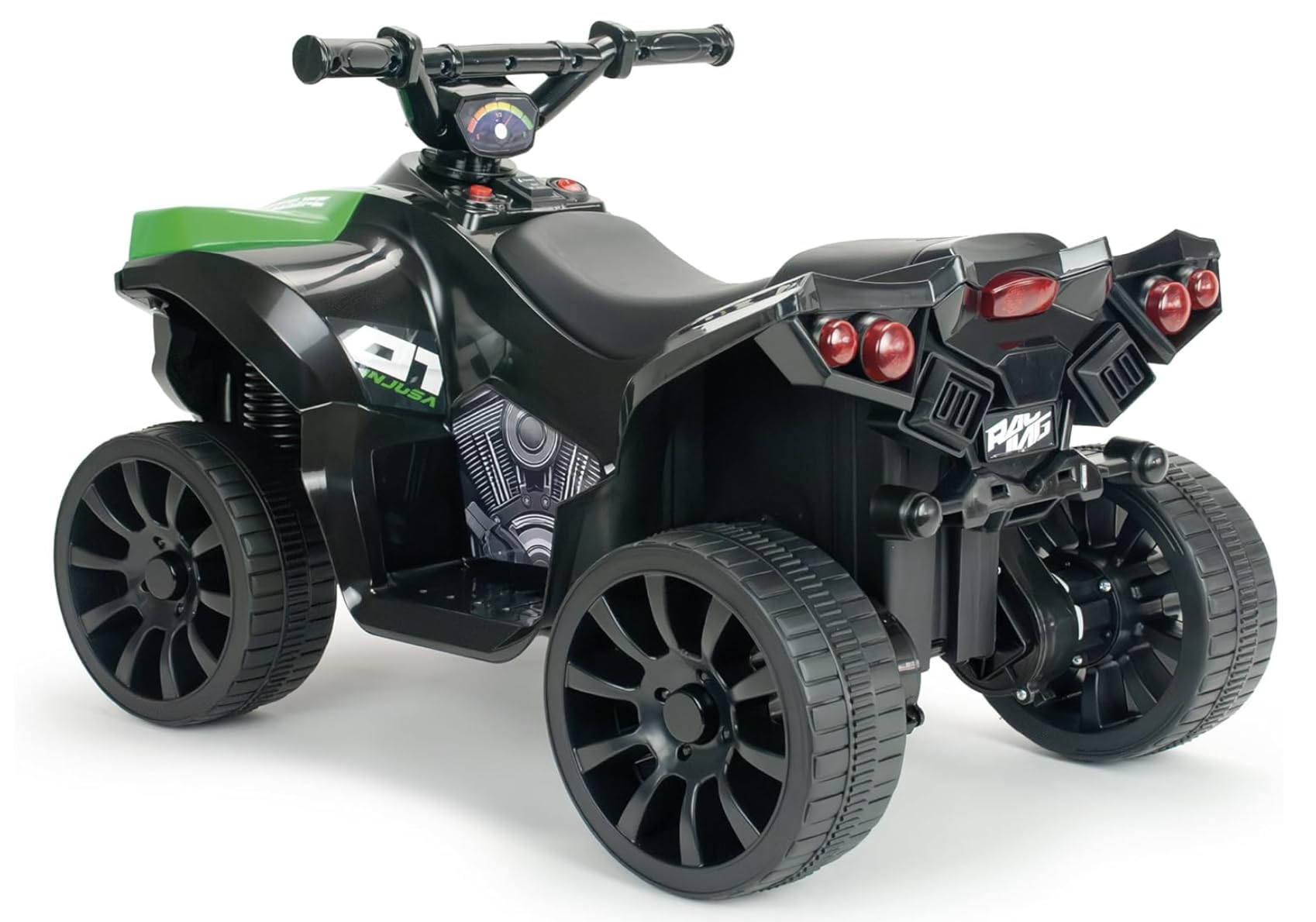Quad Elektryczny Dla Dzieci 6V Zielony – Wyścigowy Quad Na Akumulator od 18 Miesięcy – Z Biegiem Wstecznym, Światłami LED, Dźwiękami i Hamulcem Elektrycznym – Bezpieczny Pojazd Dla Dzieci – INJUSA