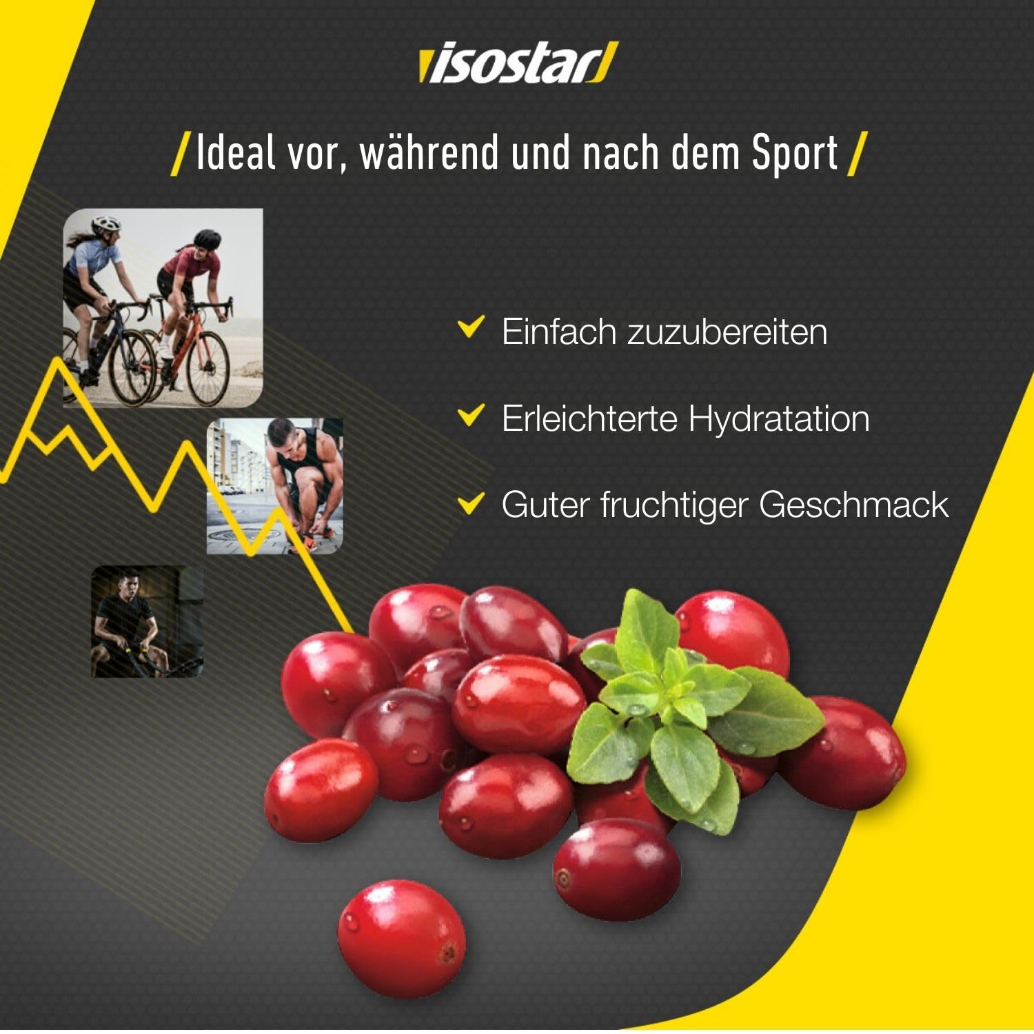 ISOSTAR – Hydrate & Perform Cranberry Rote Früchte – Isotonisches Sportgetränk mit Energie, Elektrolyten & Vitamin C/B1 – Für Laufen, Radfahren & Trail – 1,5 kg