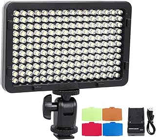 176 LED Video Light On Camera Mini Rechargeable Fill Lamp Dimmable, Suitable for DSLR Cameras, 2 Way Power Supply Modes, Includes Color Cards