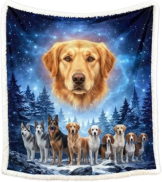 BlessLiving Golden Retriever Sherpa Blankets 60x80 Inches, Dog Lover Plush Throw Blanket, Cozy Warm Golden Dog Blanket Gift for Pet Lovers All Season Home Decor