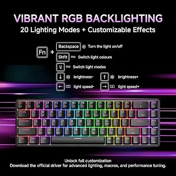 DIERYA DK68 Wireless Mechanical Keyboard, 60% Gaming Keyboard with Red Switch, Triple Mode 2.4GHz/USB-C/BT5.0, RGB Backlit, Anti-Ghosting Keys, 68 Keys Portable Mini Wired Office Keyboard-Black