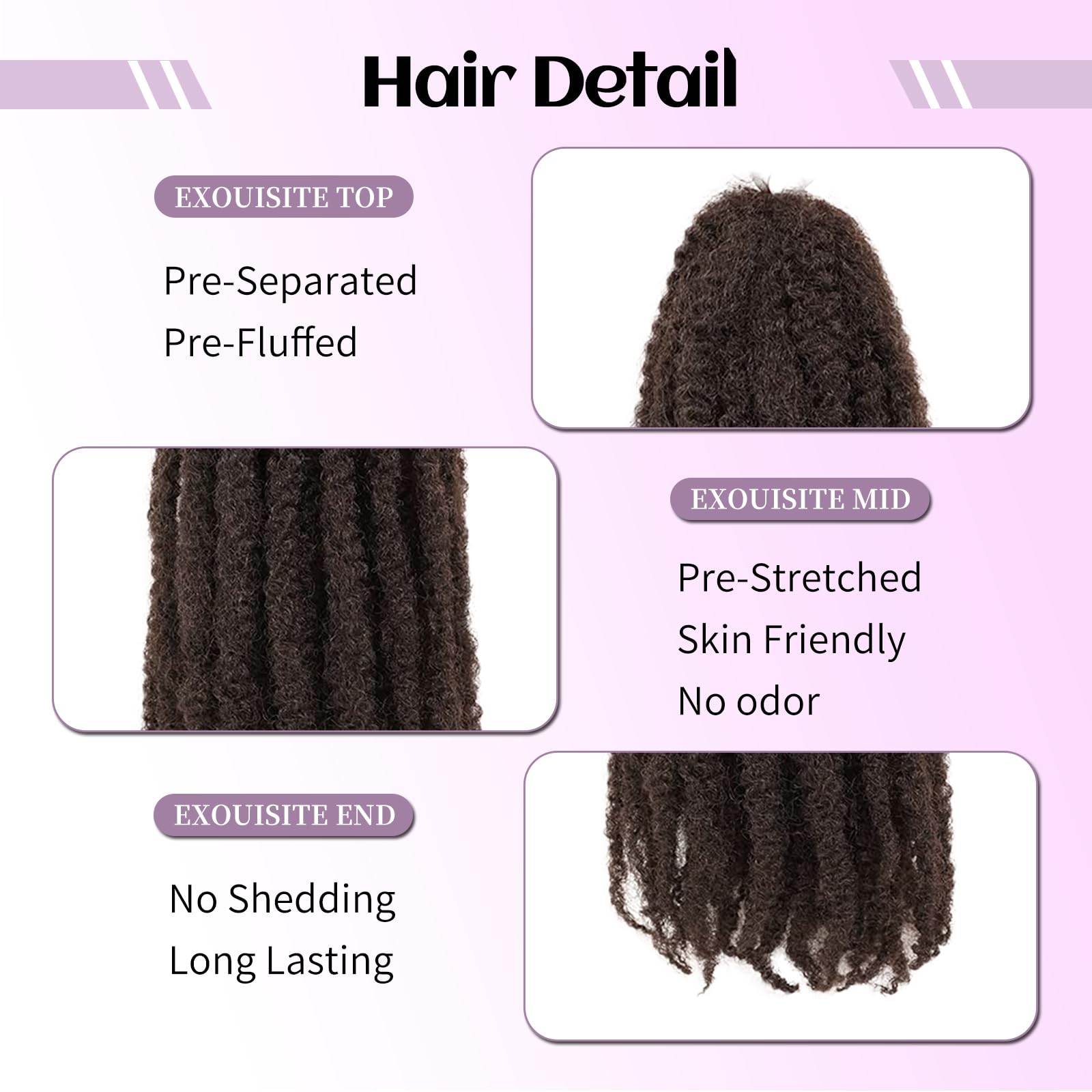 Auxemuen Marley Twist Braiding Hair 6Packs Marley Twist Hairs Long Cuban Hair Marleys Afro Kinky Curly Twists Faux Locs Crochet Synthetic Crochet Braids Hair Extensions (4# - Image 3