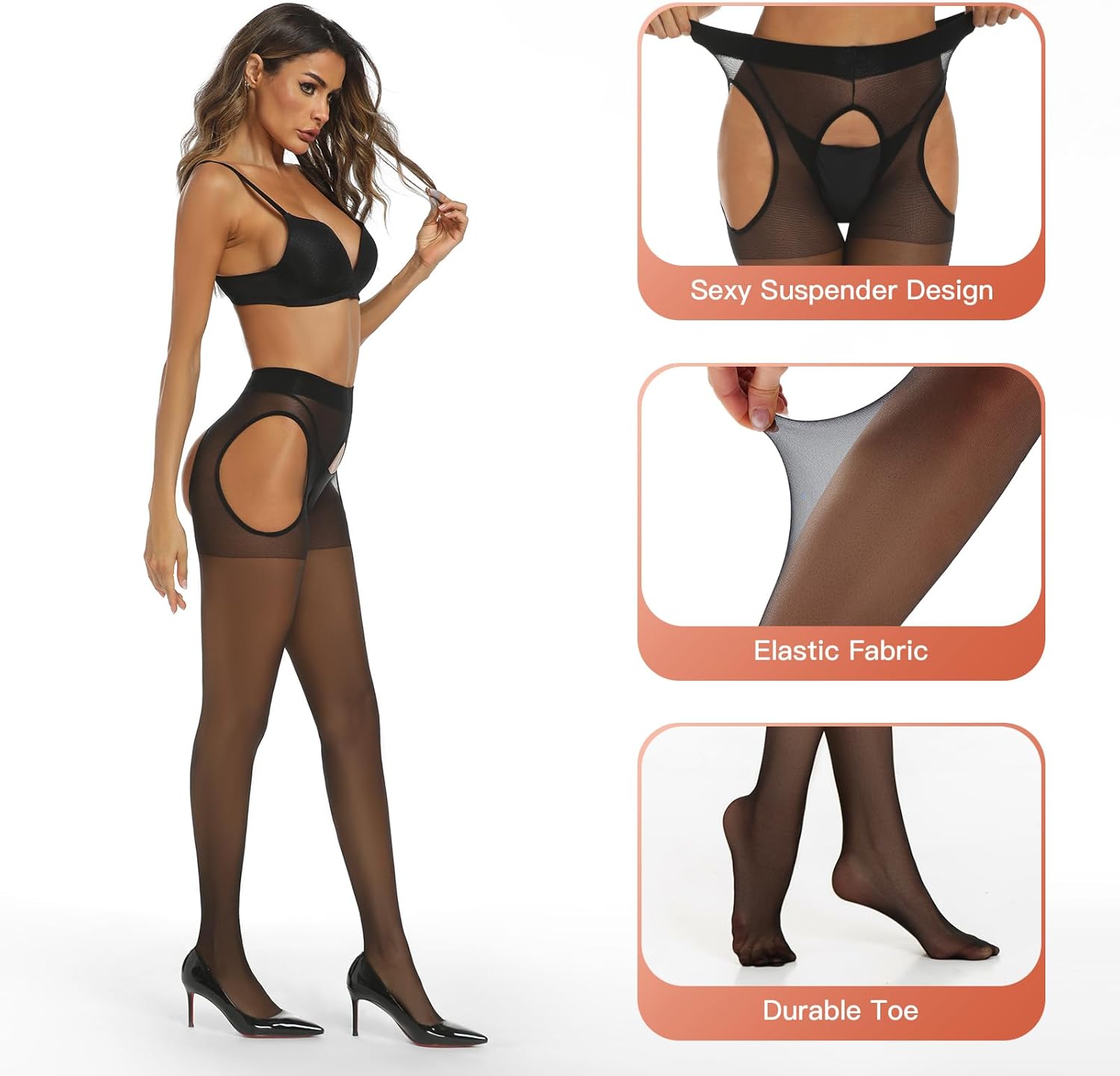 Yilanmy Suspender Tights for Women Garter Belt Tights High Waist Control Top Pantyhose Sheer Thigh High Stockings - Image 2