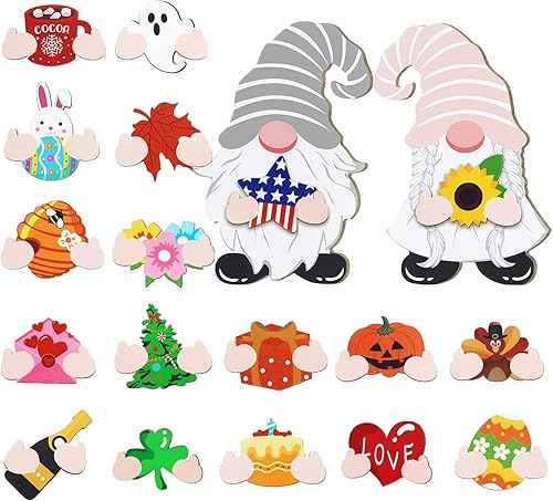 Miniatura 1 de Blulu 20 piezas de letrero de gnomo de Navidad intercambiable de madera de temporada para decoración del hogar, decoración navideña intercambiable