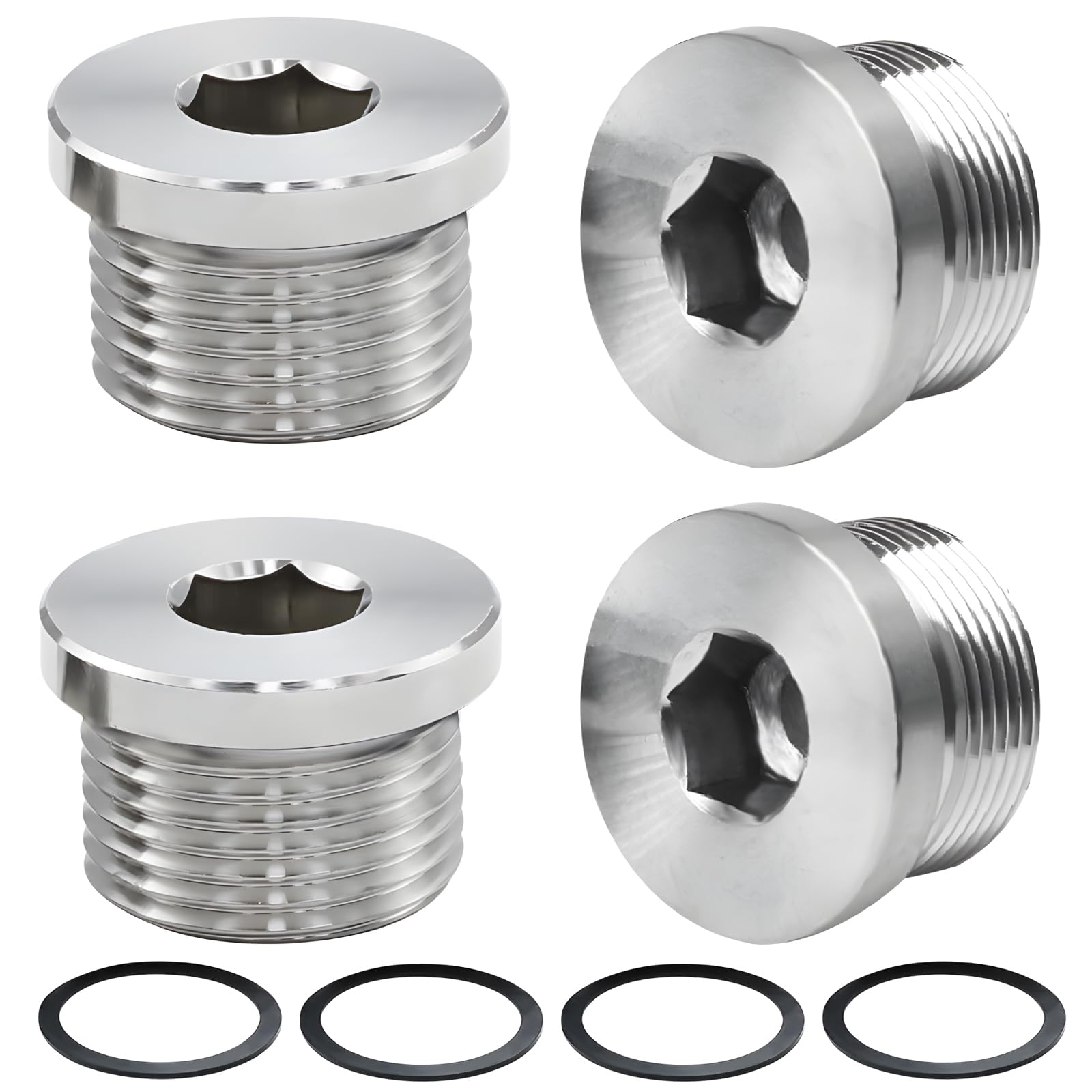 4 tappi ciechi da 1/4 pollici,tappi ciechi in acciaio inox, tappo di chiusura con 4 guarnizioni, tappi filettati autosigillanti per guarnizione tubi (argento