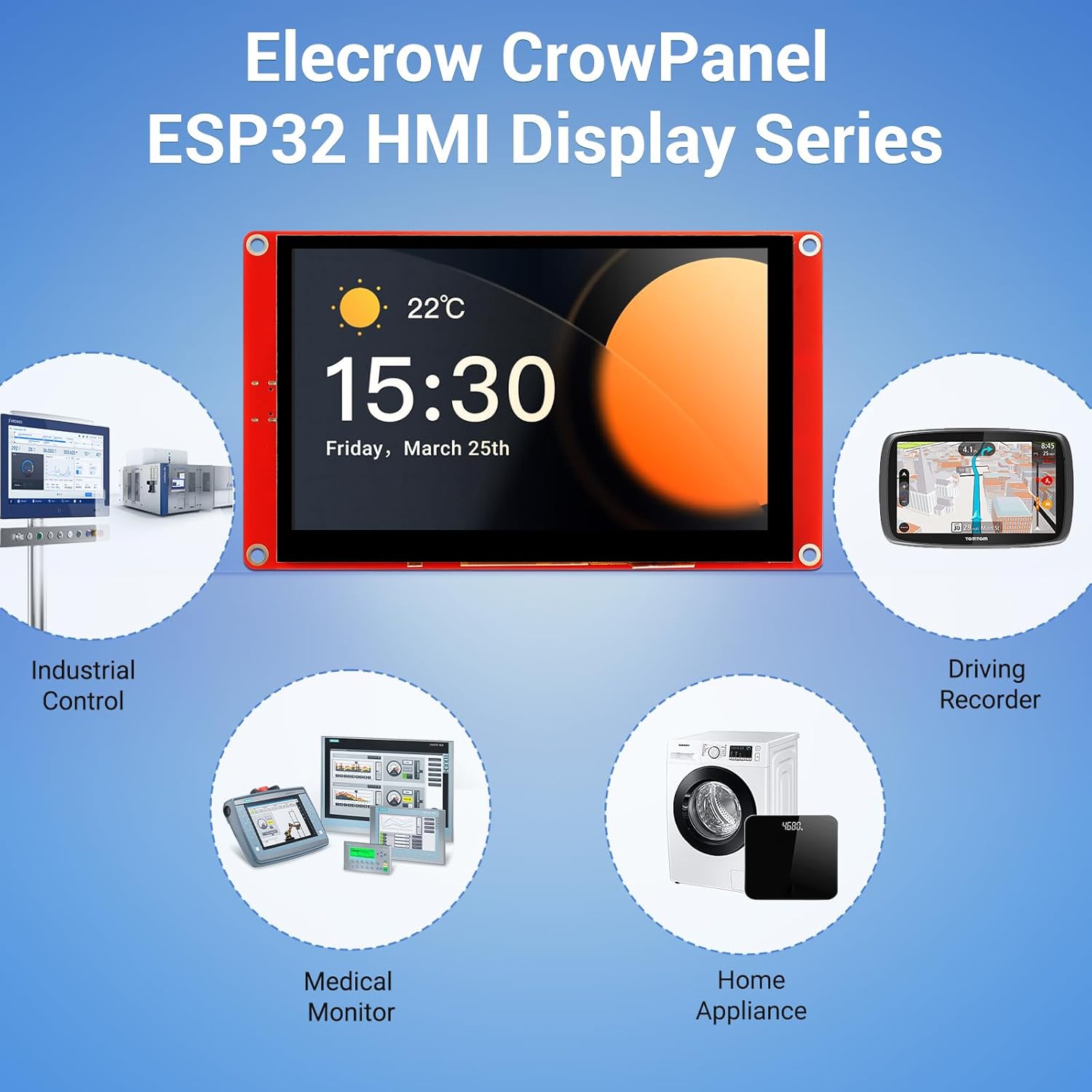ELECROW ESP32 Display 800×480, 5 Inch HMI Basic ESP32 RGB TFT LCD Touch Screen, 32-Bit LX6 Dual-Core Processor, Up to 240MHz, Compatible with Arduino, LVGL, PlatformIO, MicroPython