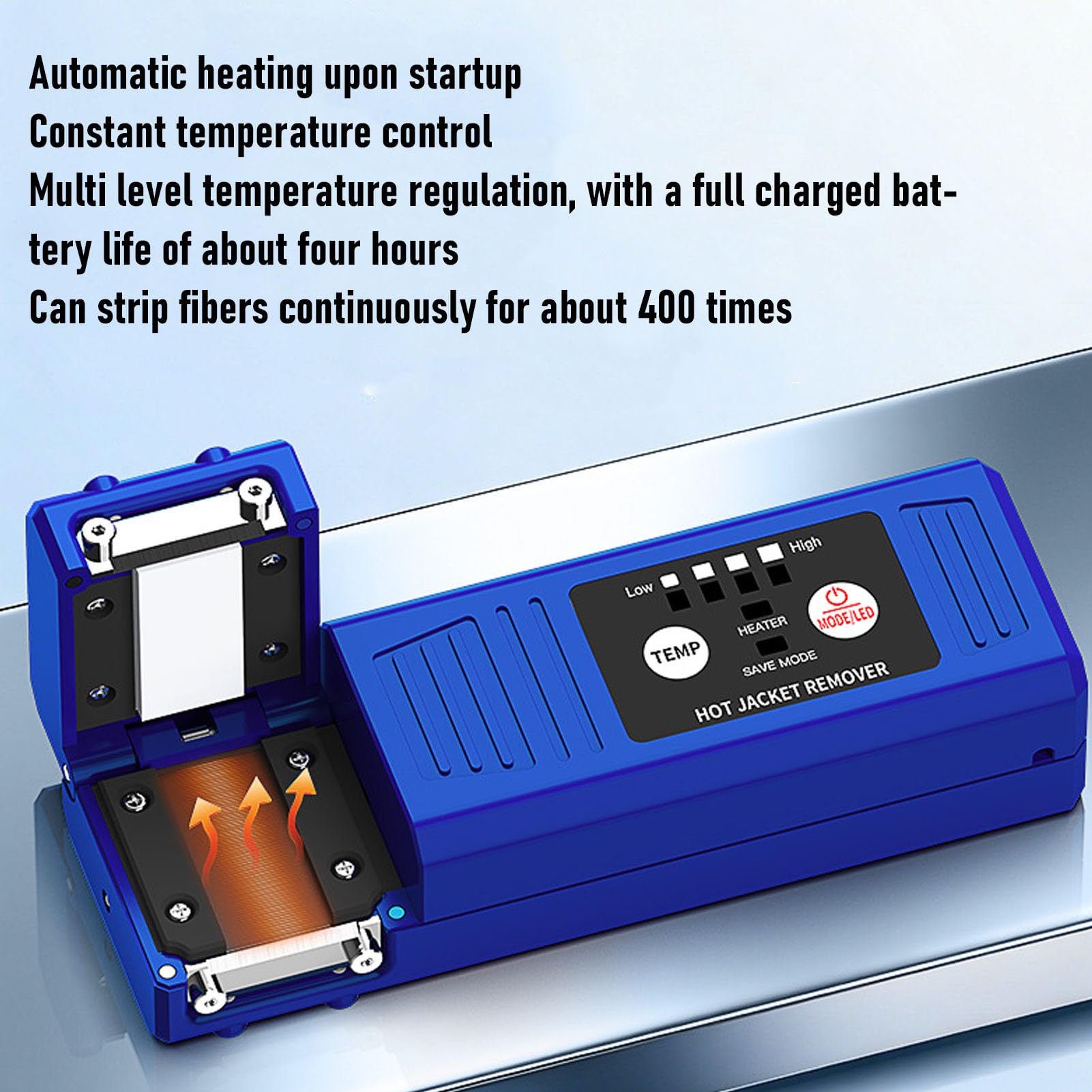 Cuifati Pelacables Térmicos de Fibra óptica, 8 Niveles de Temperatura, Calentamiento Automático para 1-48 Núcleos, Paquete de Tiras de Cinta Desnuda y Fibras Ocultas con Precisión, 3500 MAh