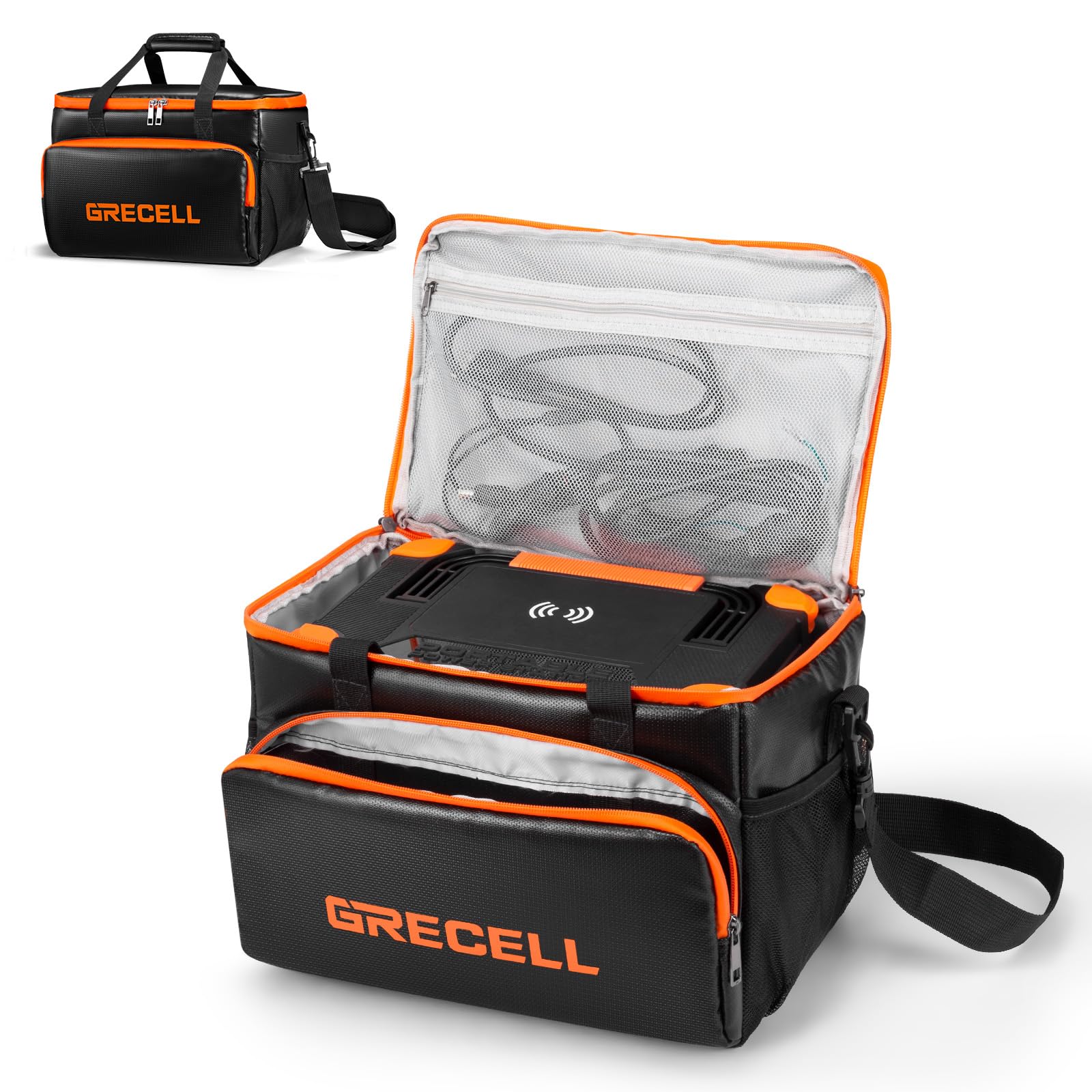 Fire-proof Carrying Case Bag Compatible with Jackery Explorer240/300/160/500/Anker521 Portable Power Station, Waterproof Camping Travel Storage Case Bag Multi-Pockets for Charging Cable and Accessory
