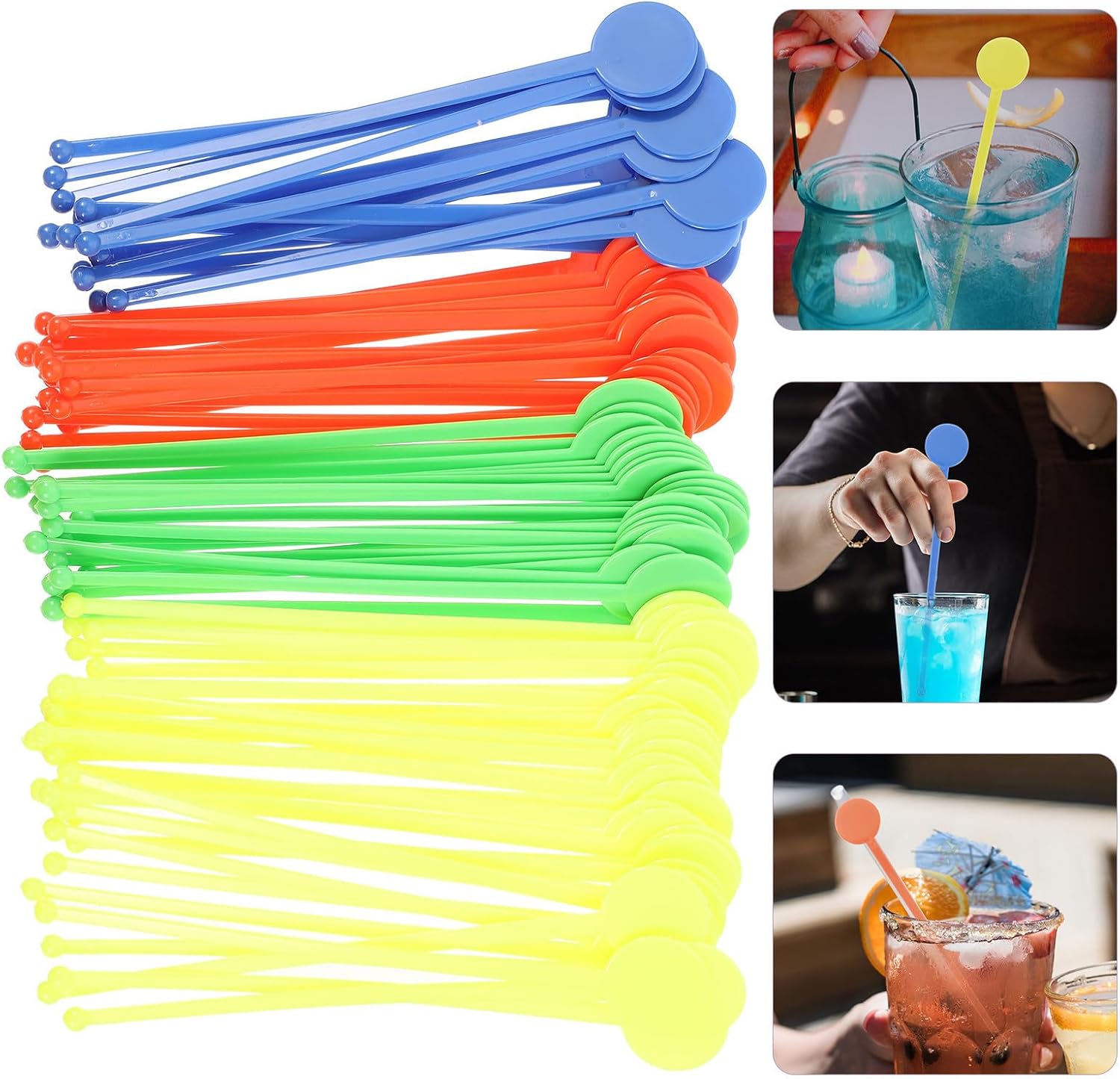 Acrylic Swizzle Sticks Colorful 400 Pcs round Head