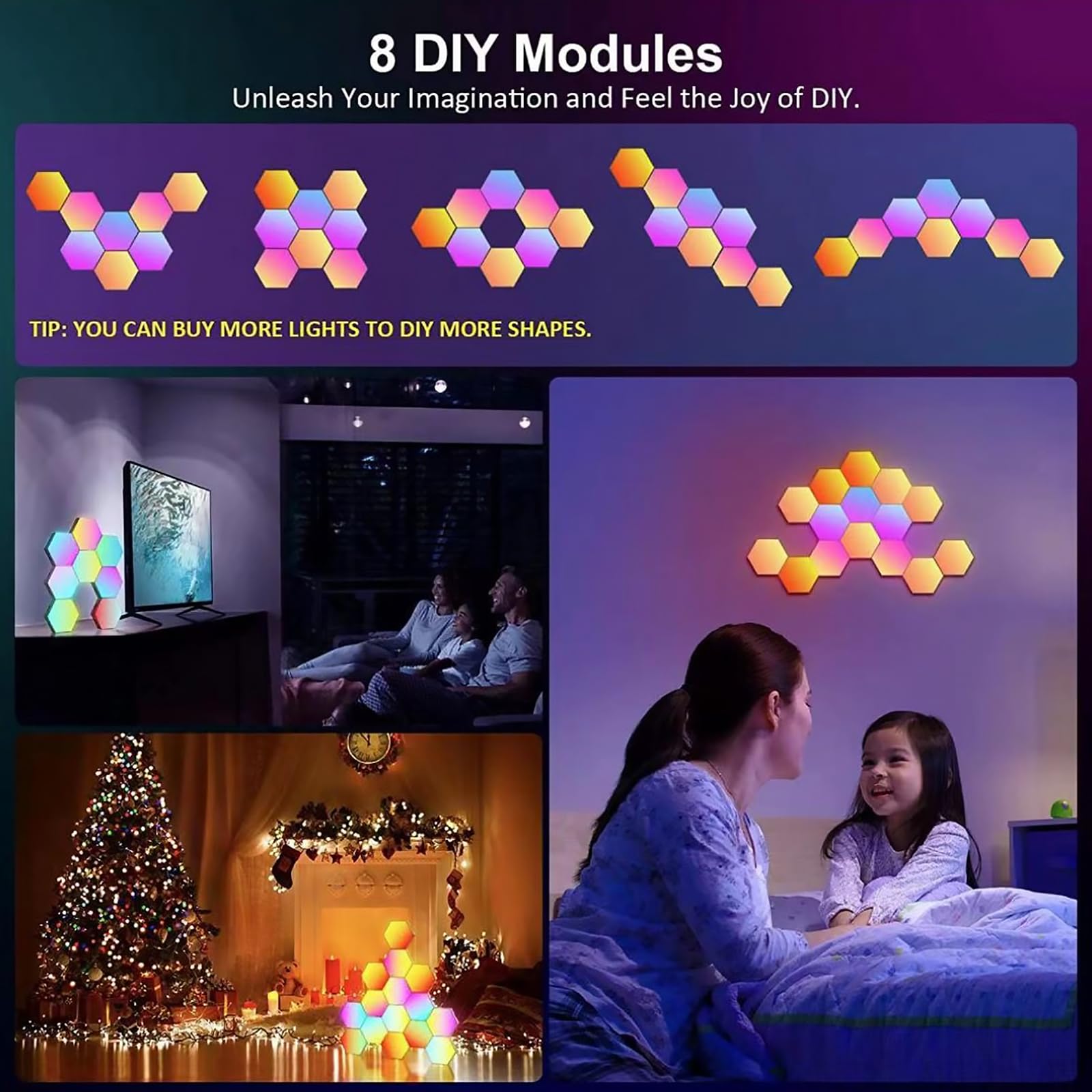 12 paneles LED Hexágono de pared lámpara, Smart Music Sync Deco modulares RGB Lights App & Control remoto, Juego Setup Neon Deco Apliques para decoración de hogar, bar, fiesta, salas de juegos (12
