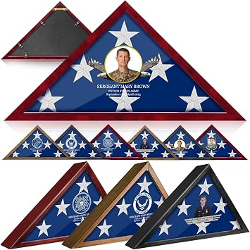 Personalized Flag Display Case for Burial Flag Custom Military Flags Box Case Fits Folded 5x9.5 Veteran Flags Holder Logo Photo Wooden Flag Box, Glass Front Display for Wall, Tabletop Memorial