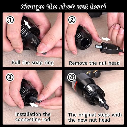 Miniatura 5 de EROSHAK Kit de herramientas de tuerca de remache de aire, pistola de remache neumática,Pistola neumática de tuerca de remache con mandriles M10,M12