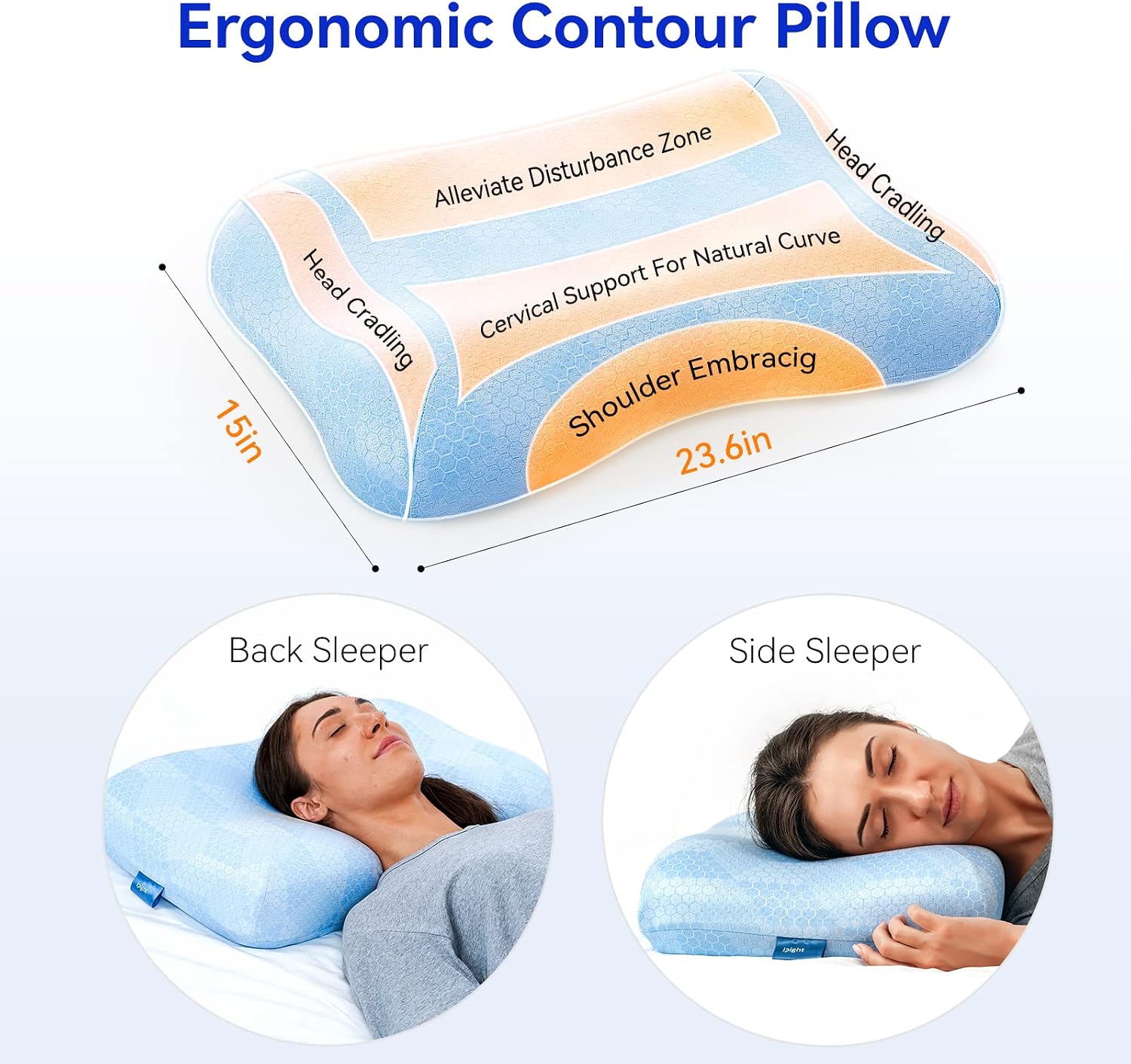 inight Memory Foam Pillows 2 Pack, Contour Pillows for Back Sleepers & Side Sleepers, Cervical Pillow for Neck Pain, Height Adjustable Pillows, CertiPUR-US-Blue