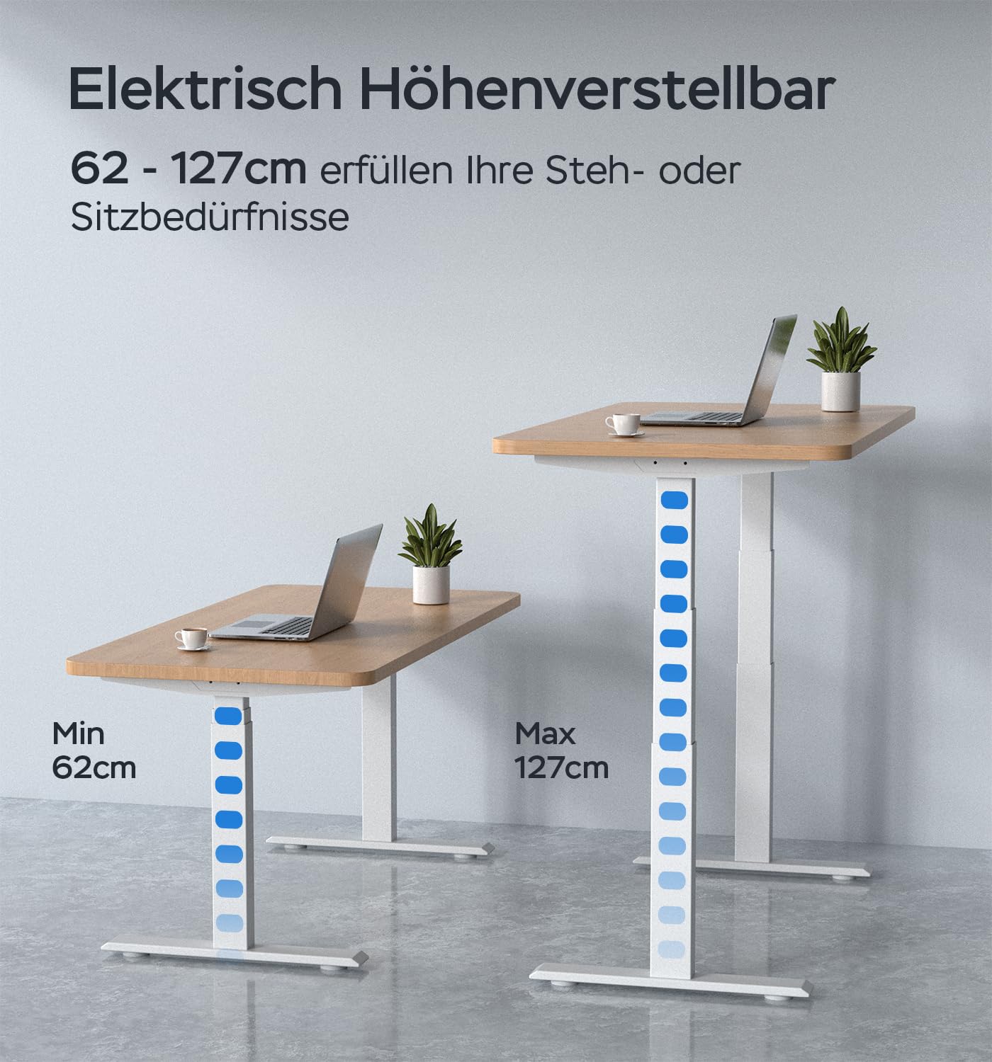 Höhenverstellbarer Schreibtisch Gestell 3-Segment-Beine mit 2 starken Motoren, Tischgestell höhenverstellbar mit 4 Memory-Steuerung, 6W6BPRO (Weiß)