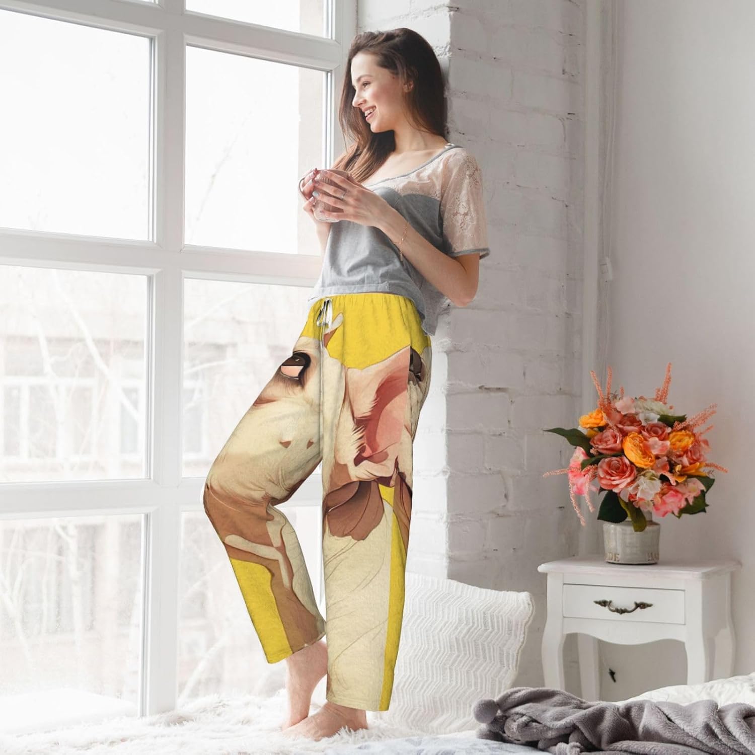 Animal Dog French Bulldog Print Fashion Cozy Womens Flannel Pajama Pants,Perfect For Christmas And Everyday Wear