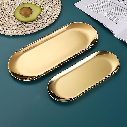 Miniatura 3 de YIKANGHENG 4 Pcs 9 Inch x 3.7 Inch Gold Stainless Steel Trinket Tray, 110g