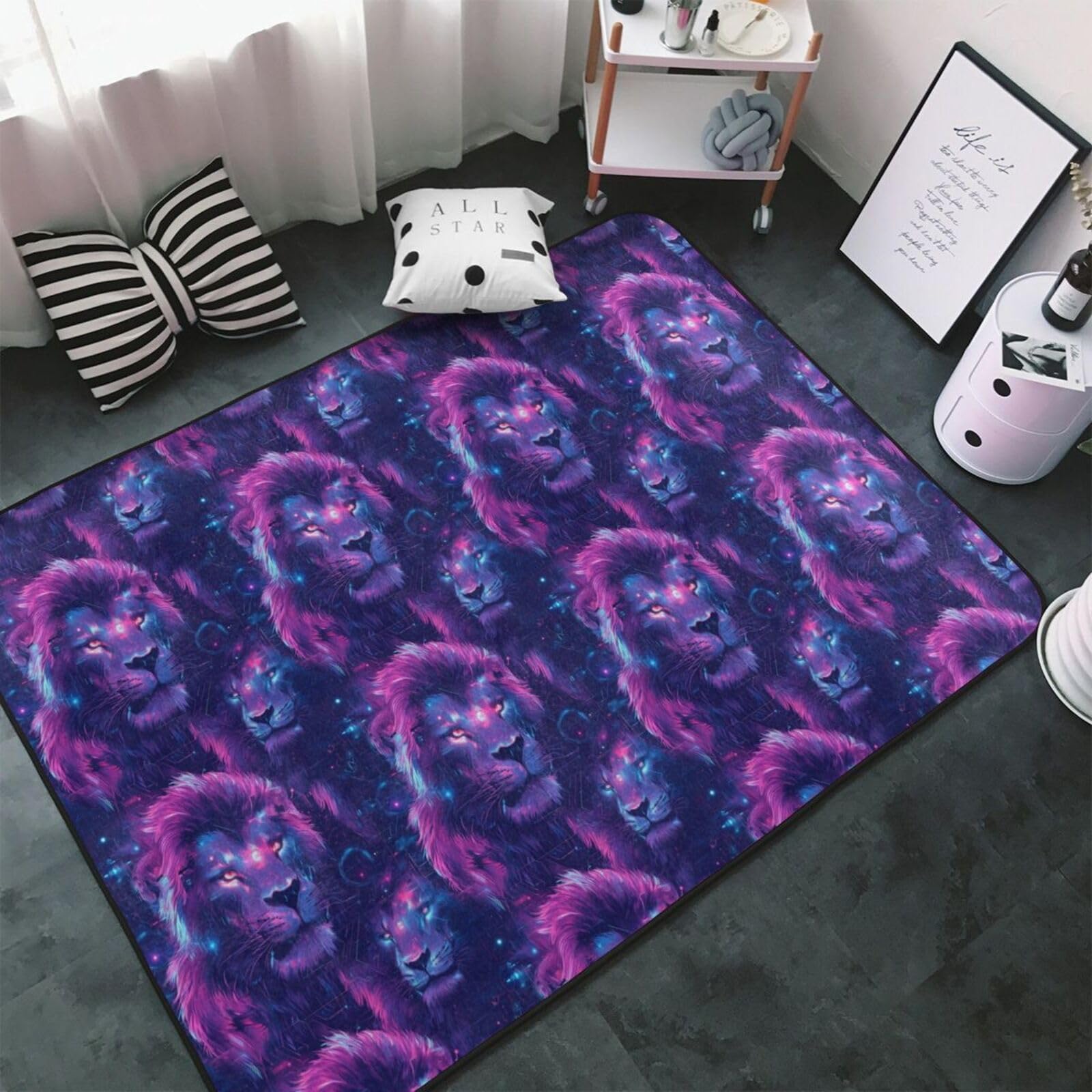Tapis lion cyber antidérapant et lavable 100x152 cm pour salon moderne