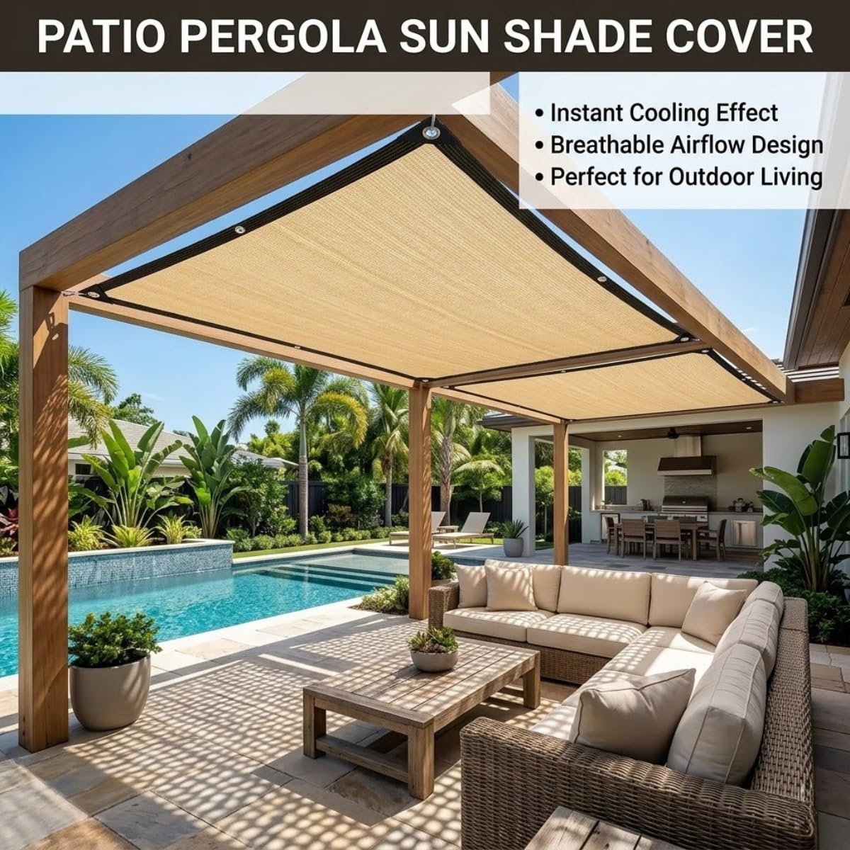 Malla de Sombra Ocultacion Jardin Exterior, Red de Sombreo 90% Protección UV, 3x3 3x3.5 2x10 3x10m Toldo de Vela Transpirable para Camping y Terraza, Tela de Sombreo con Ojales(Beige,1.5x8.5m)
