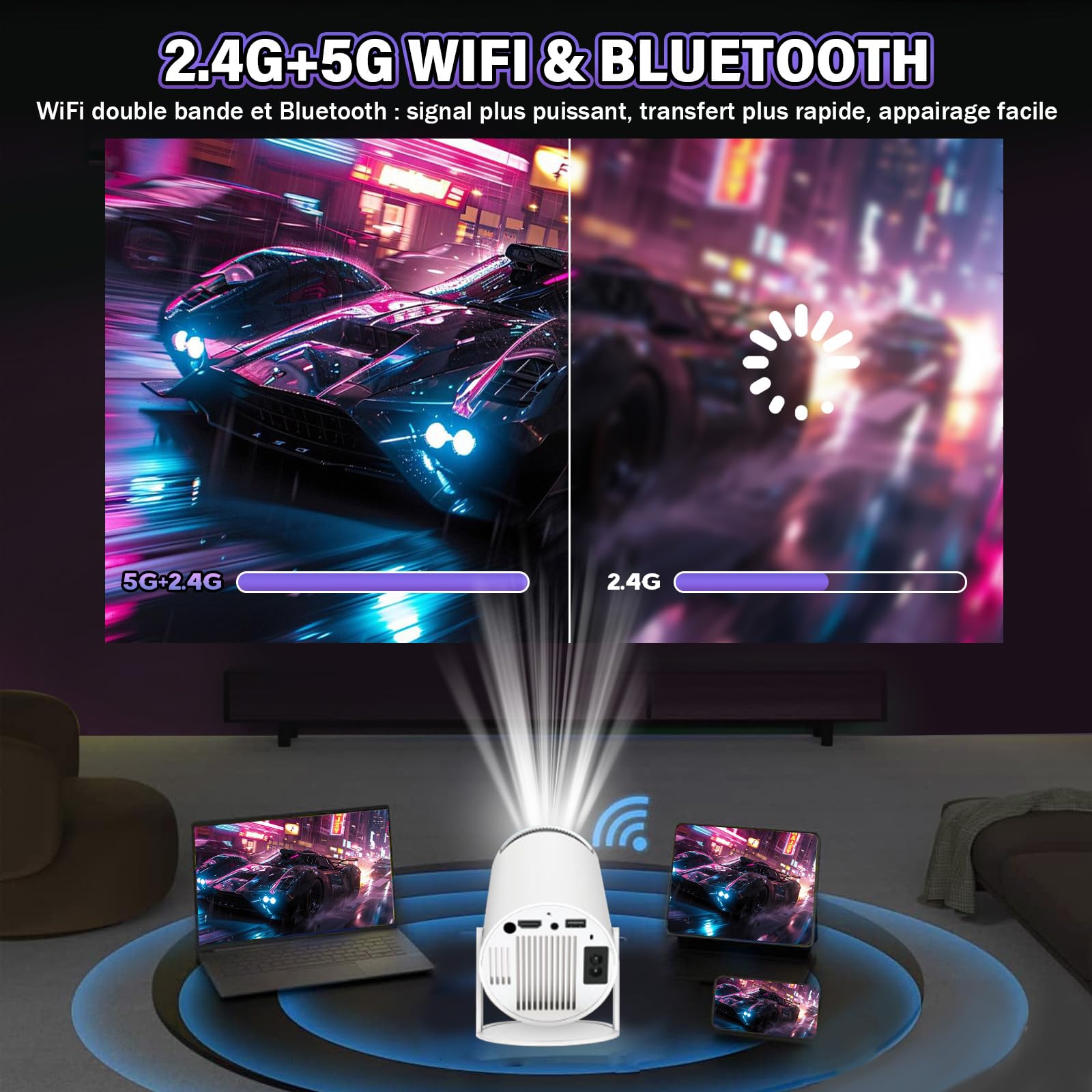 M300 Max Projecteur Portable avec WiFi et Bluetooth, Projecteur sans Fil avec 36000+ Jeux 14 Émulateurs, 130 Lumen, 1024 * 600P, Console de Jeux Android 11 pour Home Cinéma, Extérieur (Boîte Rouge)