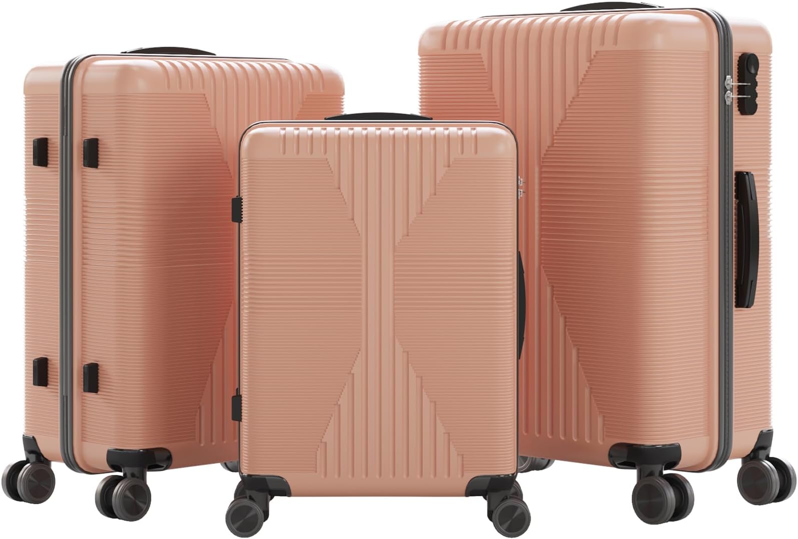 Luggage Sets 3 Piece, PP Hard Case Suitcase Set with Built-in Lock Spinner Wheels, Lightweight Durable Carry on Luggage for Business Travel - (20"/24"/28"), Light Pink, 3 Piece Set, Simple