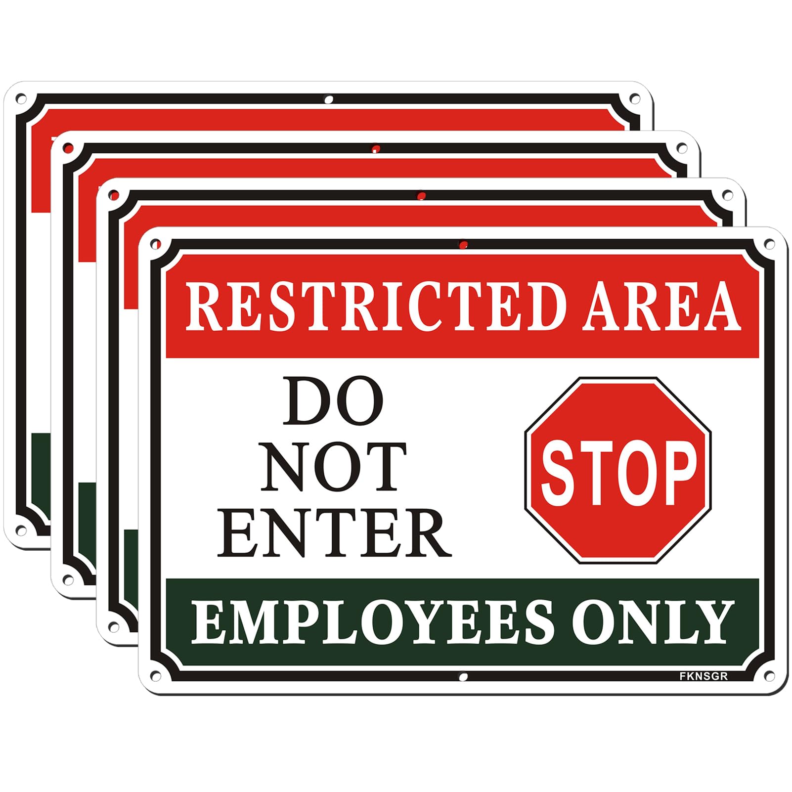 4 Pack Restricted Area, Do Not Enter, Employees Only Sign, 12" x 8" Rust Free Aluminum Keep Out Sign, UV Protected, Fade Resistant
