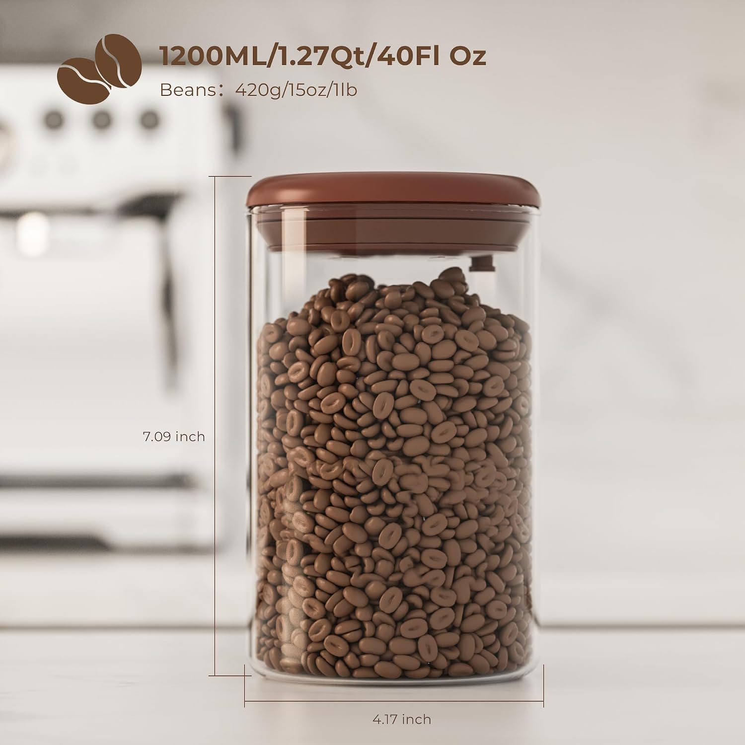 15OZ Clear Glass Coffee Canister with CO₂ Valve, Airtight Storage Container for Coffee Beans, Grounds, Tea & Dry Food, Kitchen Countertop Jar to Keep Fresh image 3