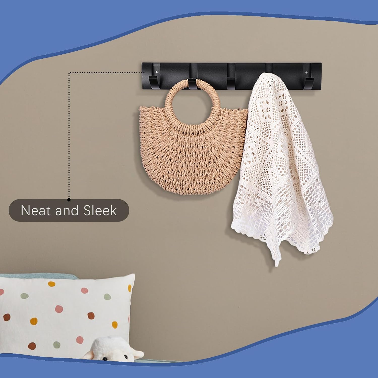 Wesiti 2 Pack Wall Mounted Coat Rack, Floating Door Wall Coat Rack with Retractable Hooks Aluminum Space Saving Hangers Hook Rail for Entryway Bathroom Hat Towel(Black)