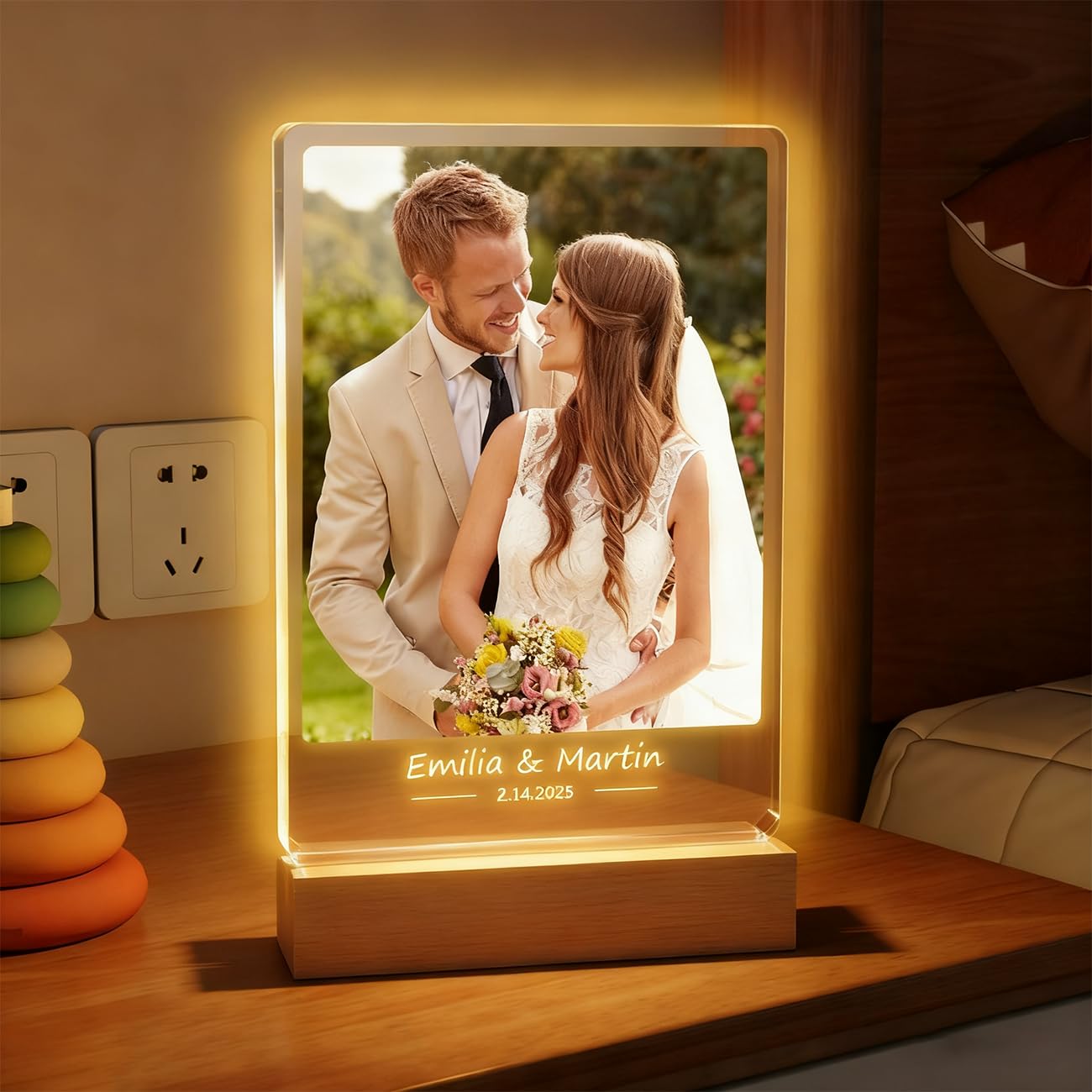 Colifolu Custom Picture Frame with Photo Personalised Acrylic Plaque Photo Frame with Night Light Photo Gifts for Women, Men, Girlfriend, Wife, Best Friends, Sister, Family, Mum, Dad, Baby (Style 01)