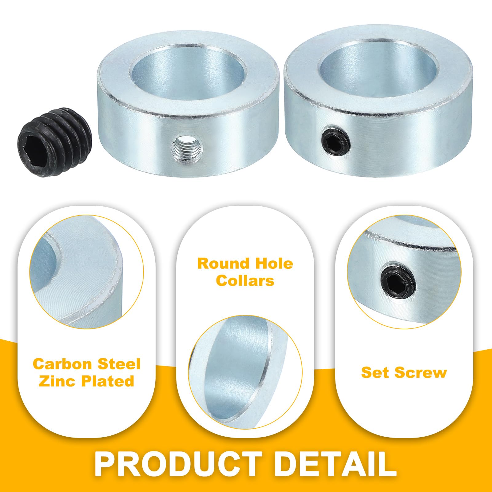 PATIKIL Bague de Réglage Alésage 22 mm Collier d'Arbre 36 mm OD 14 mm Épaisseur, 4 Pcs Acier au Carbone pour Roue de Butée de Train d'Atterrissage avec M6 Vis de Réglage et Clé, Argent